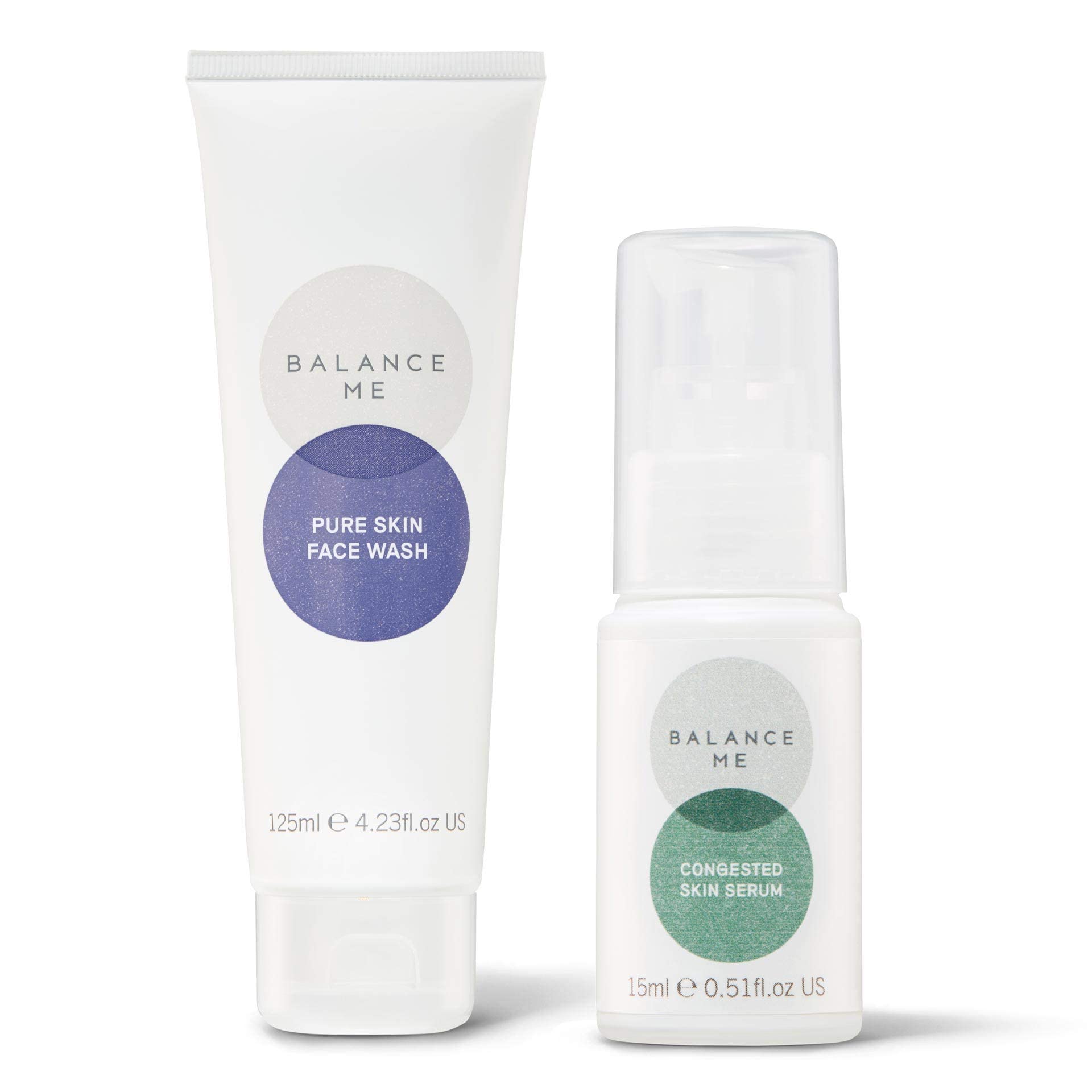 Balance Me Soothe + Clear Duo - Congested Skin Serum & Pure Skin Face Wash - Vegan & Cruelty-Free Skincare for Blemish-Prone Skin - Perfect for Daily Acne Treatment & Sensitive Skin Care Routine