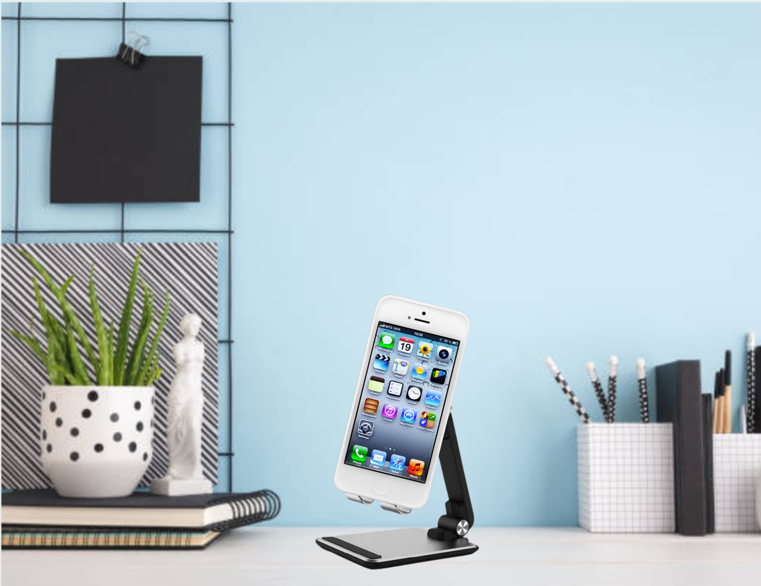 JBGold Foldable Adjustable Cell Phone Stand - Silver | Universal Desktop Phone Holder for iPhone, Samsung, iPad | Perfect for Work, Home & Travel
