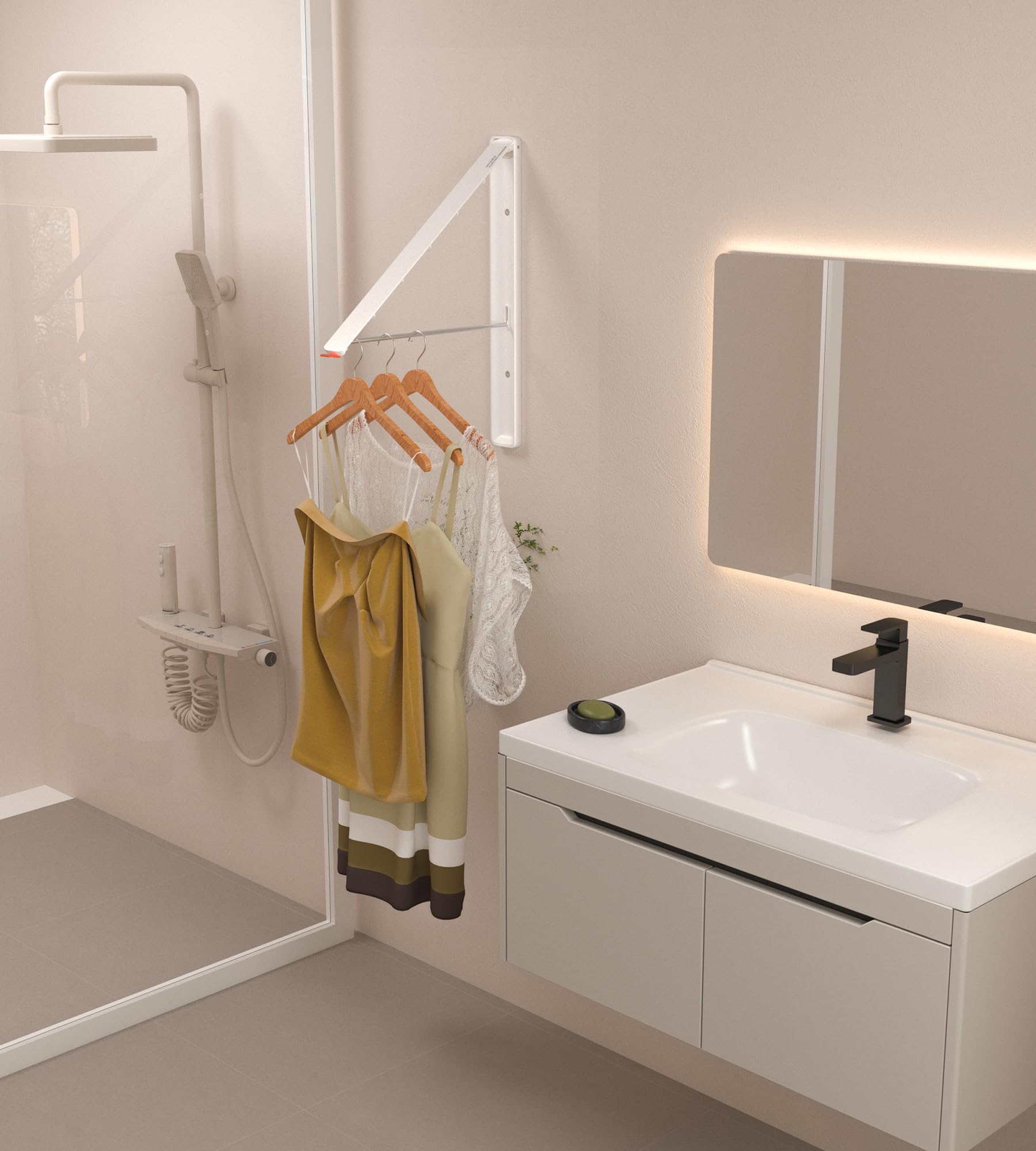 Wall Mounted Retractable Foldable Clothes Drying Rack - Space Saving Laundry Organizer for Dorm, Closet, Balcony & Small Spaces (White Metal, 1 Pack) - Perfect for Apartments & Tight Spaces