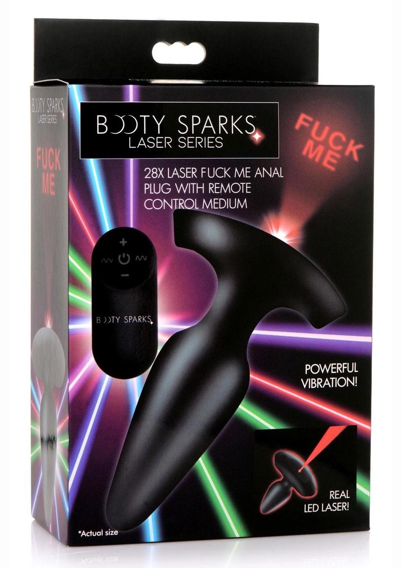 Booty Sparks Laser F... Me Rechargeable Silicone Anal Plug with Remote Control - Medium Size, Black with Red Light - Perfect for Couples Play & Solo Exploration