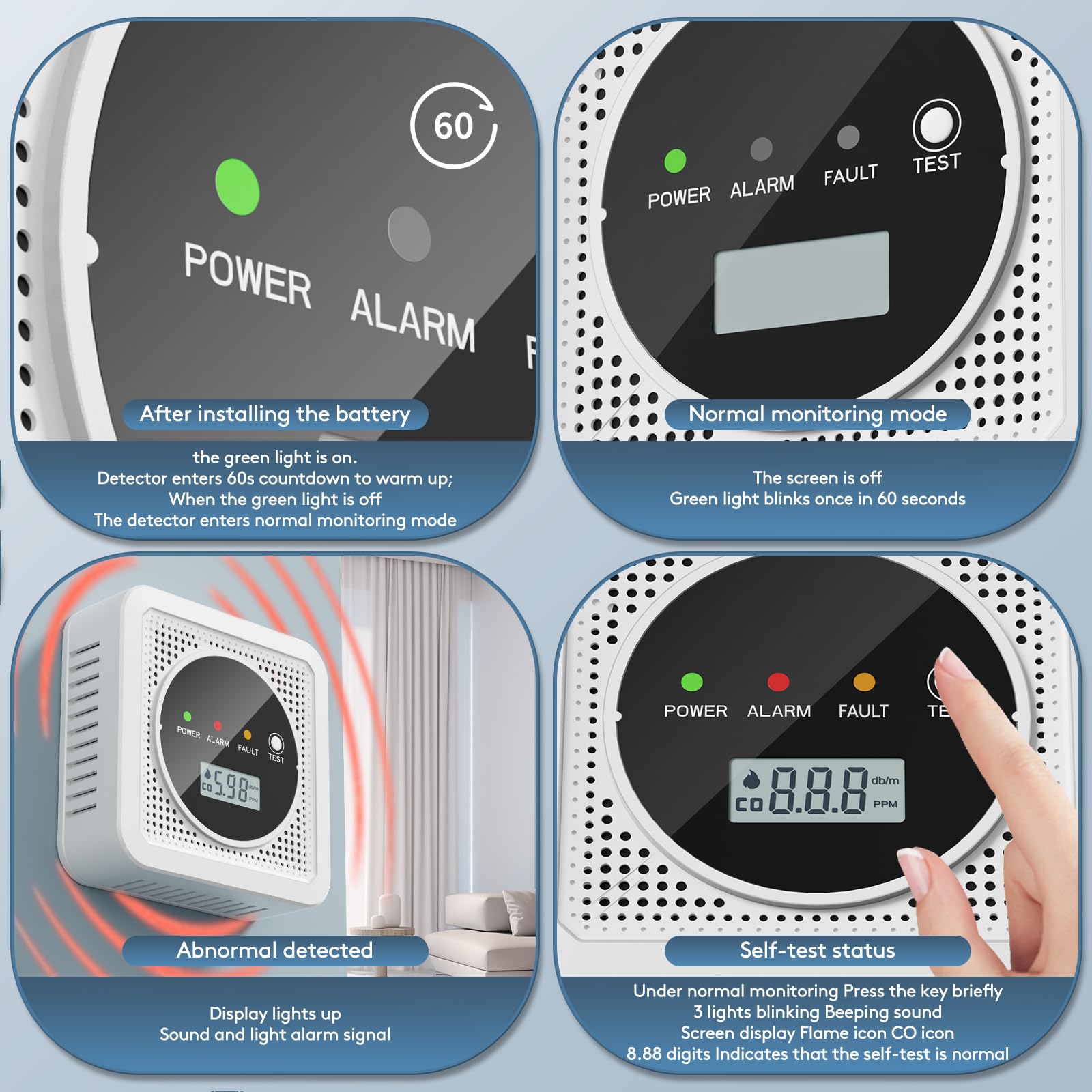 2 in 1 Carbon Monoxide & Smoke Detector Alarm - 85dB Loud Alert, LCD Display, Battery Powered with Low Battery Warning, Easy Installation - Ideal for Home, Kitchen, Bedroom & Office Safety