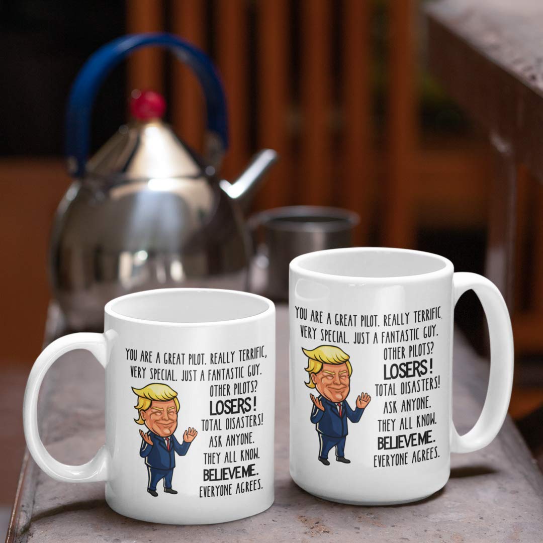Funny Donald Trump Pilot Coffee Mug - Gift for Aviators, Men & Women - MAGA Themed Ceramic Cup - Perfect Birthday Present for Pilots & Aviation Enthusiasts - Great for Office Use, Home Decor & Aviation Themed Parties