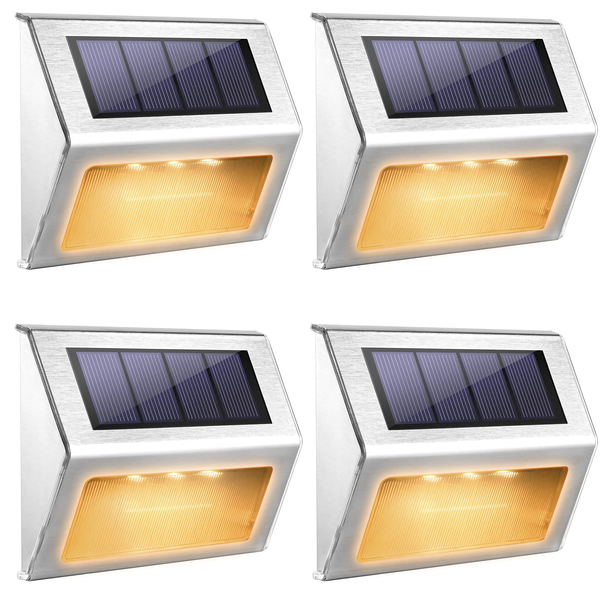 JACKYLED 4-Pack Solar Step Lights - 3 LED Bright Orange Outdoor Lighting with Larger Battery Capacity | Weatherproof Solar Powered Deck Lights for Steps, Stairs, Decks, Fences, Paths & Patios | Perfect for Nighttime Safety and Garden Pathway Illumination