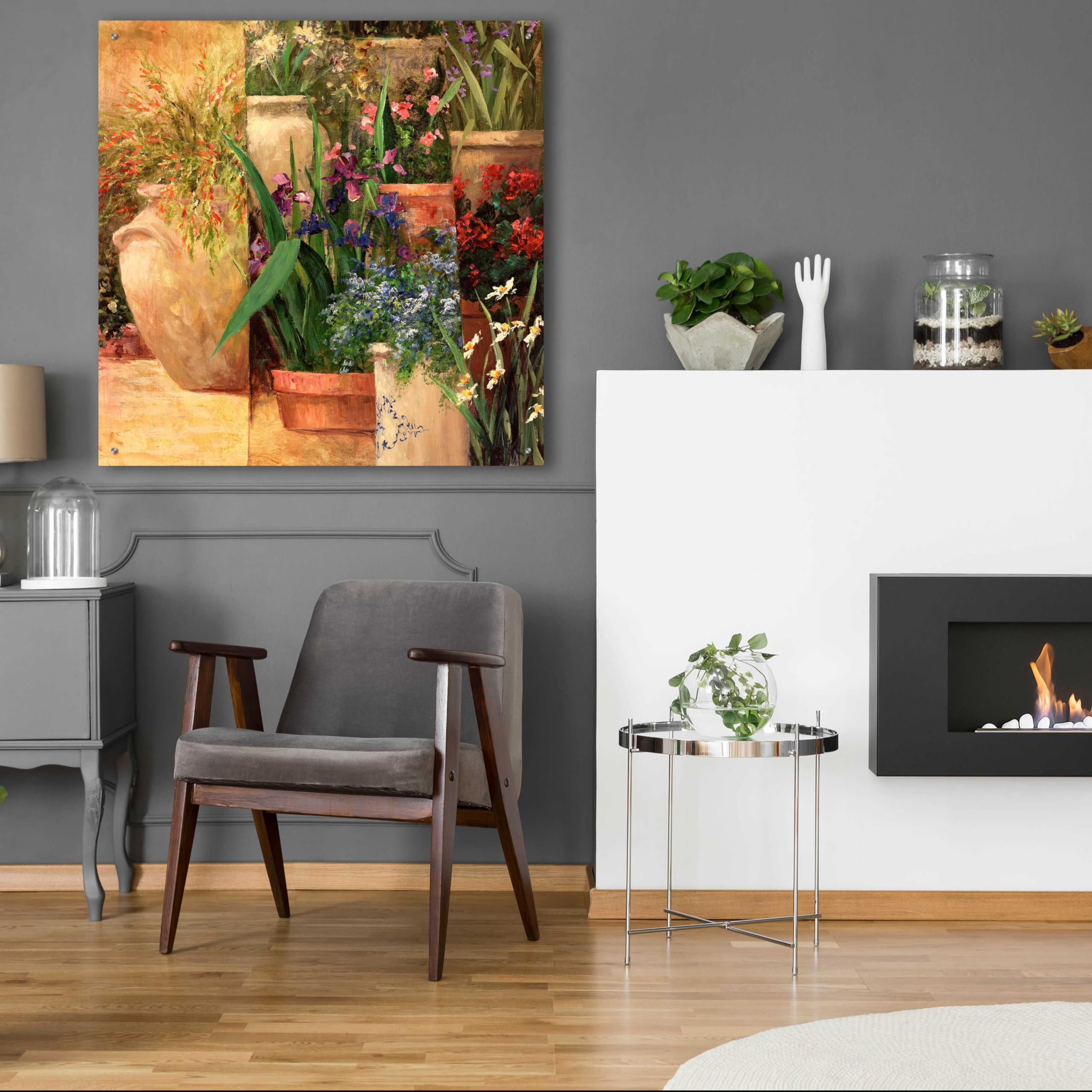 Epic Art 'Flower Pots Left' by Art Fronckowiak - 36x36 Inch Acrylic Glass Wall Decor - Modern Abstract Painting for Living Room, Bedroom & Office