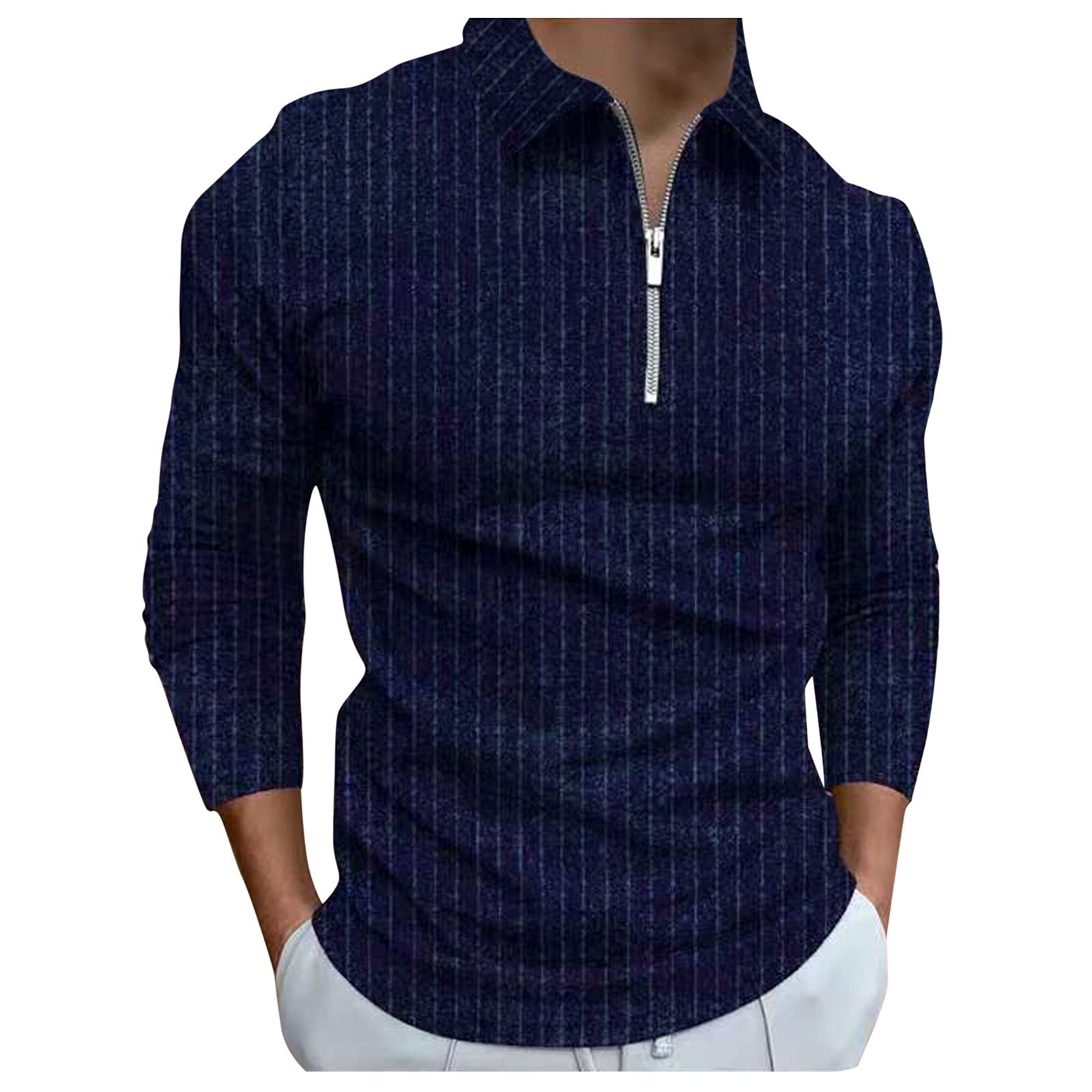 BEUU Men's Slim Fit Striped Short Sleeve Polo Shirt - Business Casual Workwear for Office & Outdoor | Breathable Summer & Fall Zipper T-Shirt for Business Meetings, Golf, and Casual Fridays