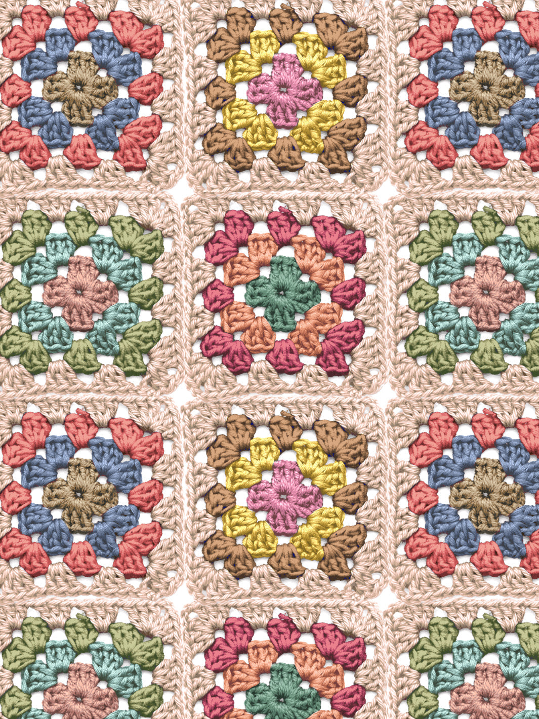 Lingua Franca Granny Squares Wallpaper - Taupe Multi Pattern Peel and Stick Wallpaper for Bedroom, Living Room & Nursery Decor