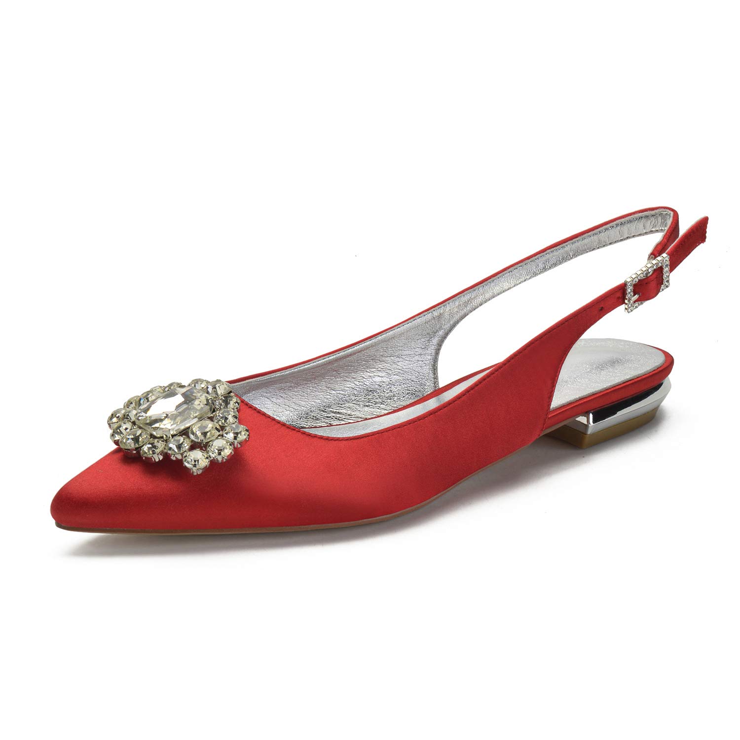 CCBubble Women's Satin Crystal Wedding Flats - Elegant Pointed Toe Bridal Shoes with Buckle Strap for Bride, Bridesmaids & Wedding Party | Perfect for Ceremony, Reception & Formal Events