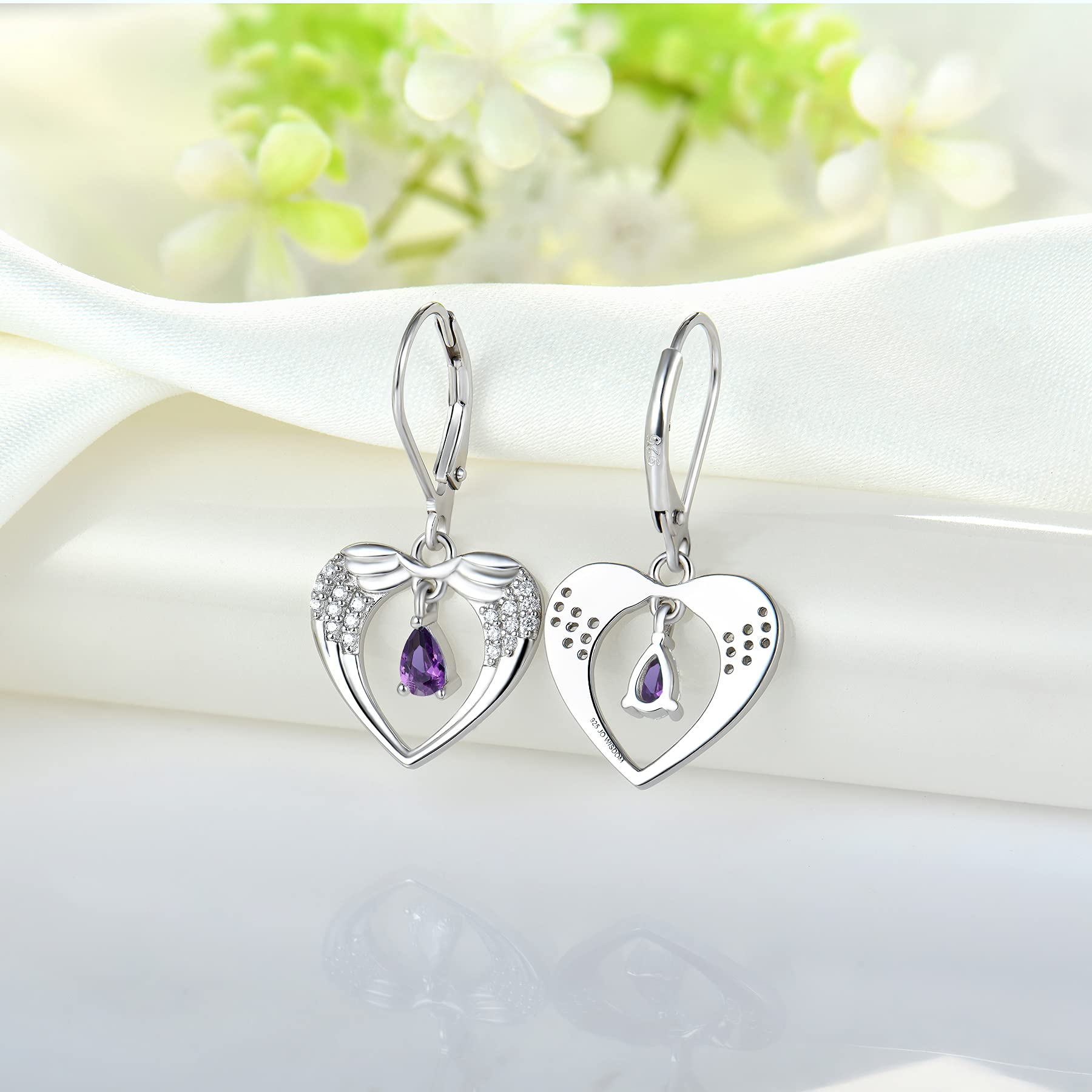 JO WISDOM 925 Sterling Silver Angel Wings Drop Earrings for Women - 3A Pear Shape CZ Birthstone Dangle Jewelry | Elegant Gift for Birthday, Anniversary & Special Occasions