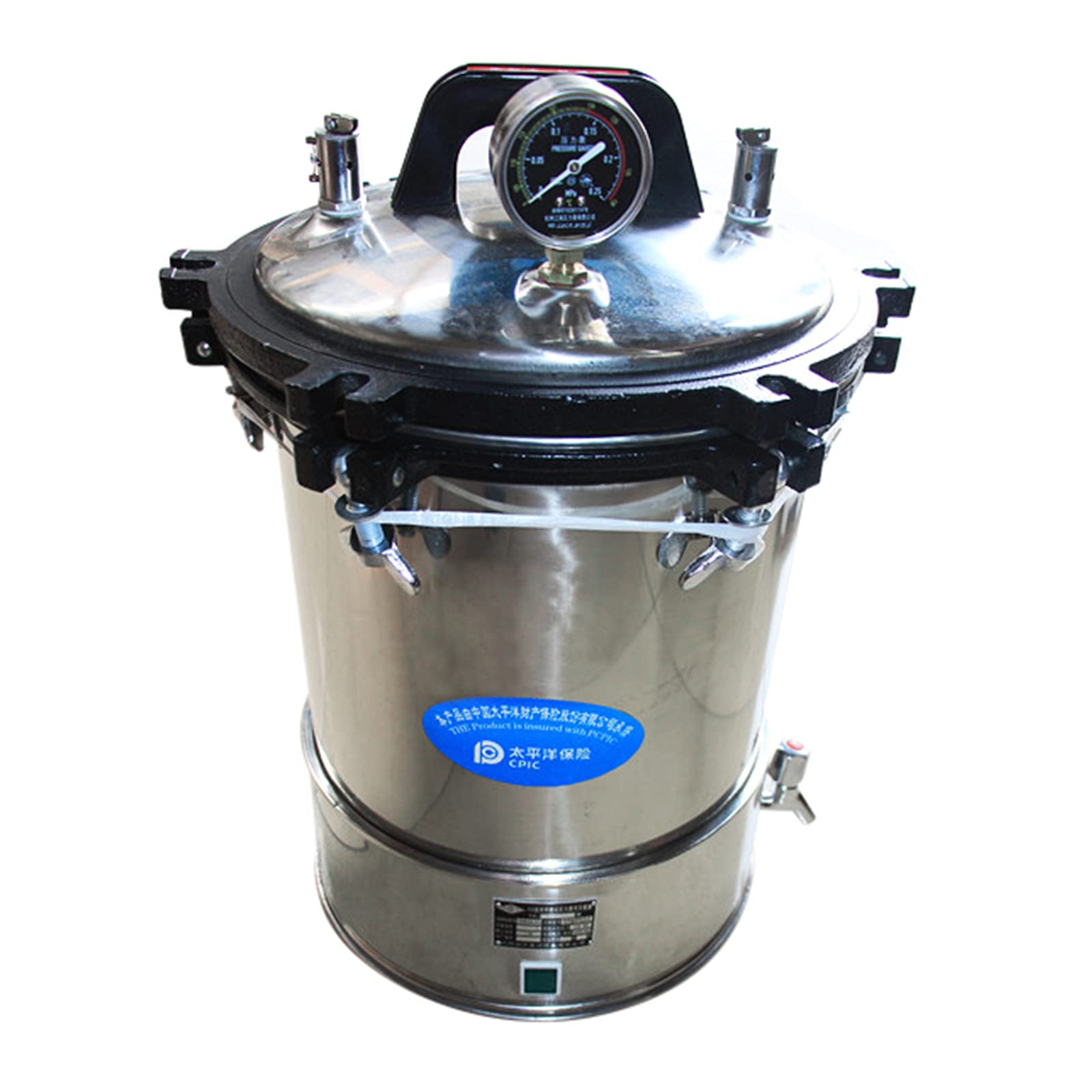 24L Portable Stainless Steel Electric Pressure Steam Sterilizer Autoclave Machine with Pressure Gauge - YX-24LD for Home, Clinic, Tattoo & Nail Salon Sterilization