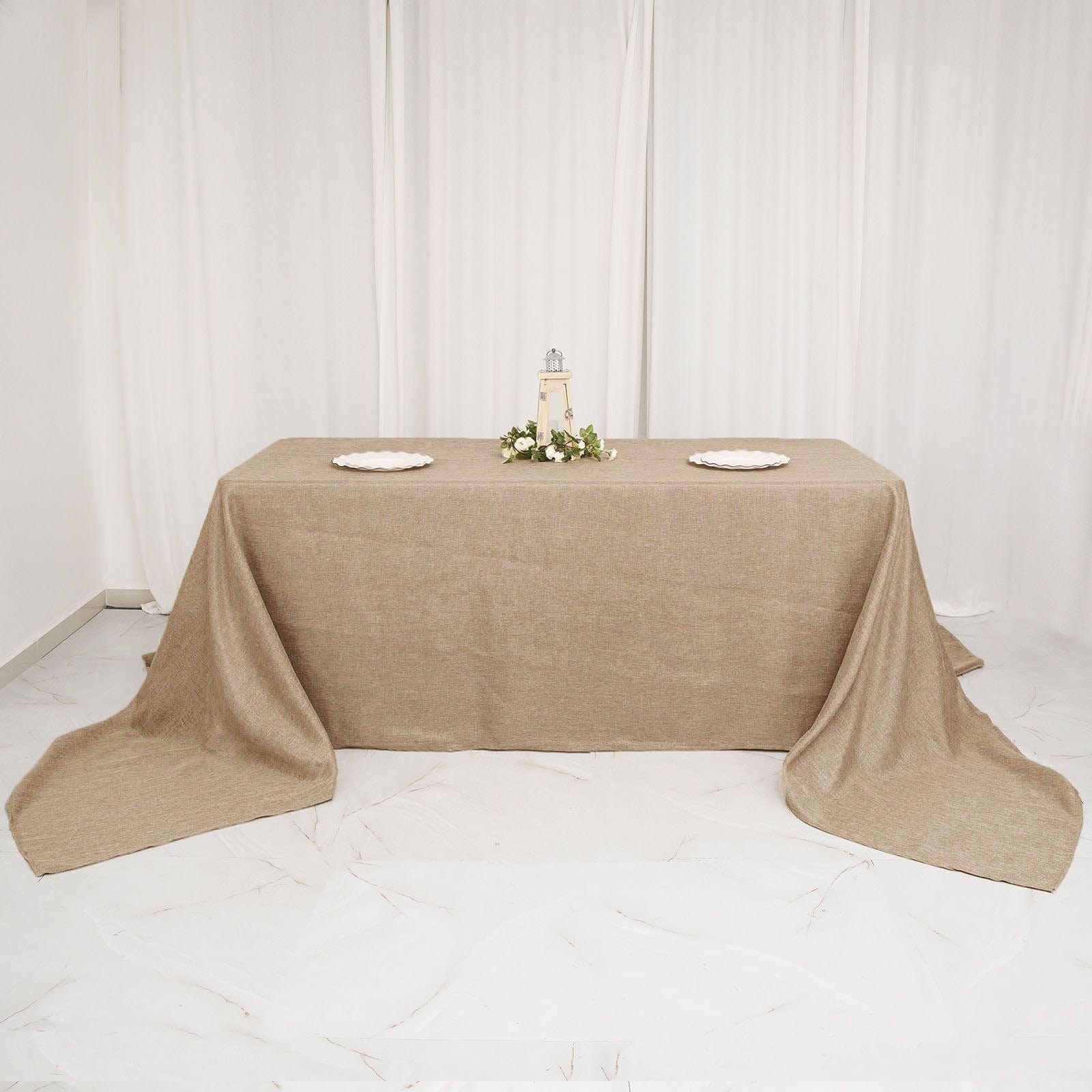 90x156 Inch Rectangular Faux Burlap Tablecloth - Natural Color Washable Polyester Table Cover for Dining Room, Wedding, Party & Outdoor Events