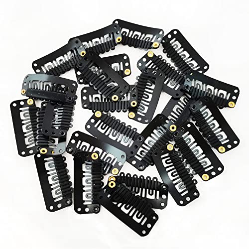 Zeebro 25PCS U-Shape Snap Hair Clips for Extensions & Weaves - 6 Teeth Stainless Steel Wig Clips with Soft Silicone Rubber (3.2cm, Black) - Perfect for Securing Hair Extensions, Wigs & Braids for Daily Styling & Special Occasions