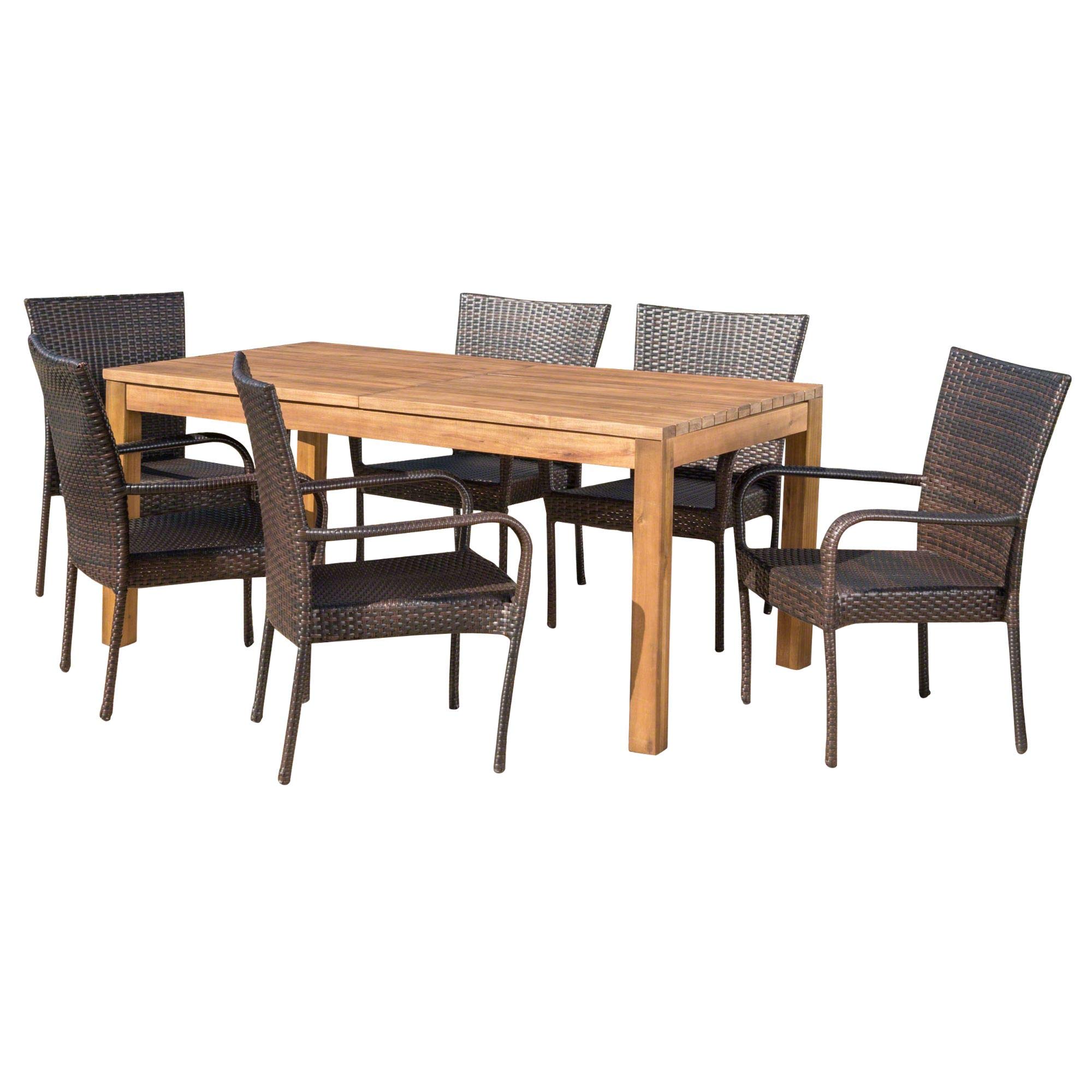 Premium 7-Piece Teak Brown Outdoor Dining Set - Expandable Patio Furniture for Garden, Poolside & Backyard Entertaining | Weather-Resistant Contemporary Design