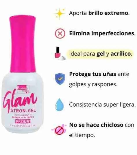 Fantasy Nails Glam Strong Gel Top Coat - 1 Fl Oz Non-Wipe Clear UV/LED Gel Polish - Long Lasting Shine for Manicures & Nail Art - Perfect for Salons, Home Use & Special Occasions
