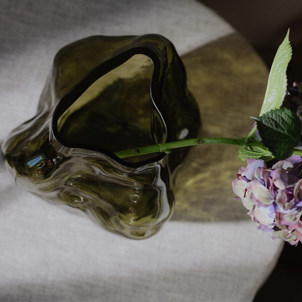 NEW WORKS Blaehr Large Vase - Handcrafted Smoked Green Glass Vase for Modern Home Decor, Wedding Centerpiece & Luxury Gift
