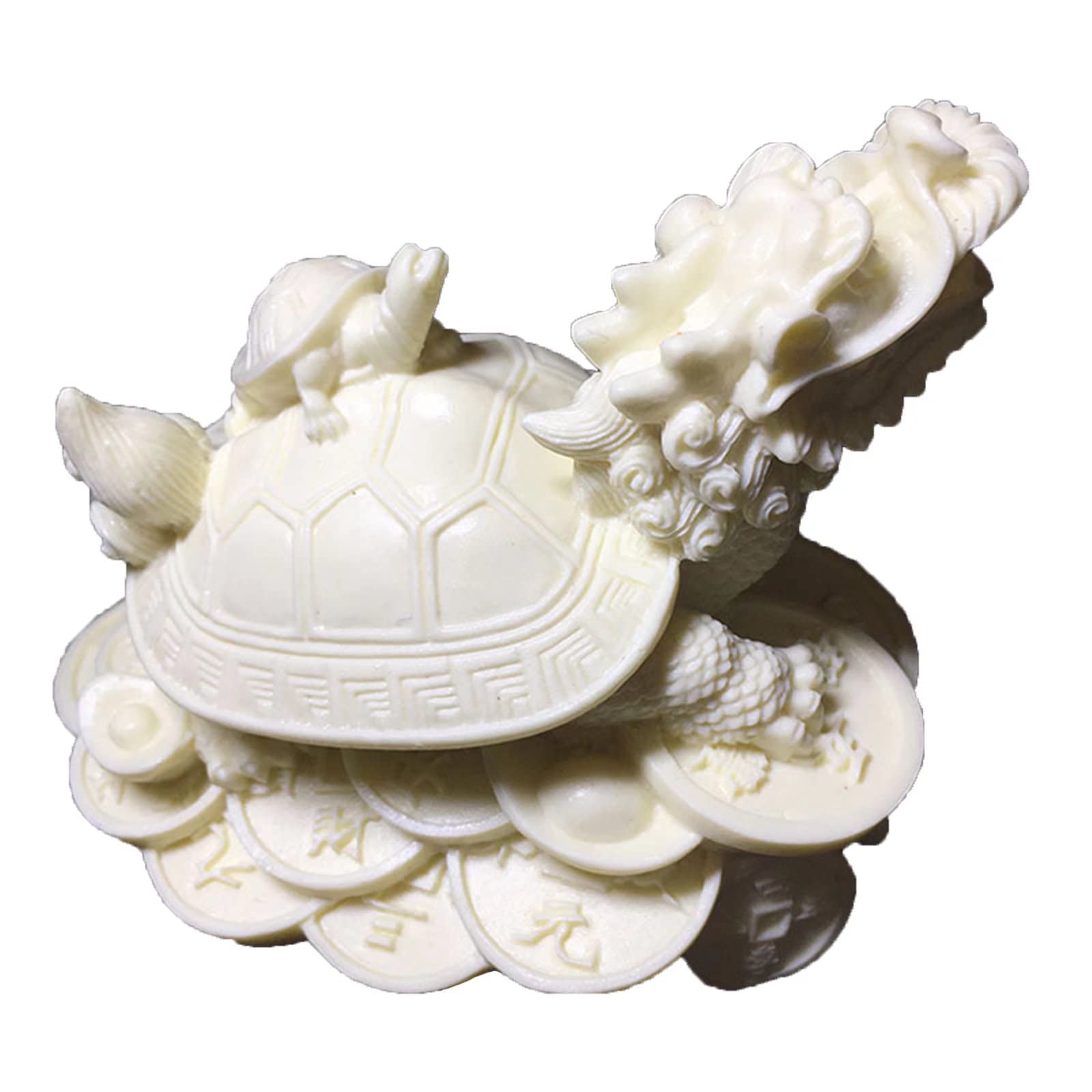 Feng Shui Dragon Turtle Statue on Money Base - Wealth & Prosperity Home Office Decor for Good Luck & Success