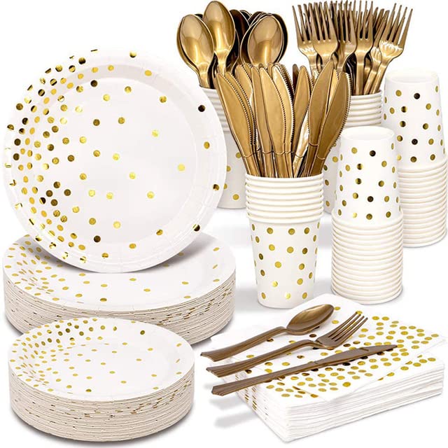 TOPOB 66/86/105-Piece Disposable Tableware Set - Paper Cups, Plates, Straws & Forks for Wedding, Birthday Party, Picnic, BBQ & Outdoor Events