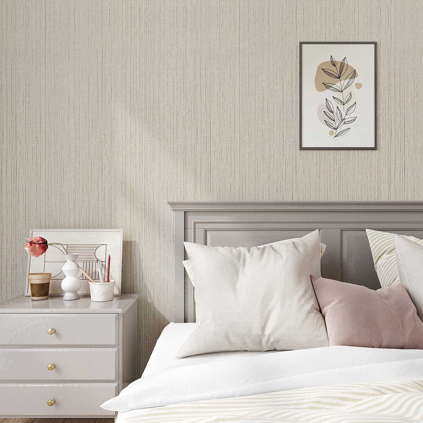 VEELIKE 15.7''x354'' Self Adhesive Removable Grasscloth Wallpaper - Ecru White Textured Peel and Stick Contact Paper for Bedroom, Bathroom, Furniture & Walls | Easy DIY Home Decor Upgrade for Living Room, Kitchen, Nursery