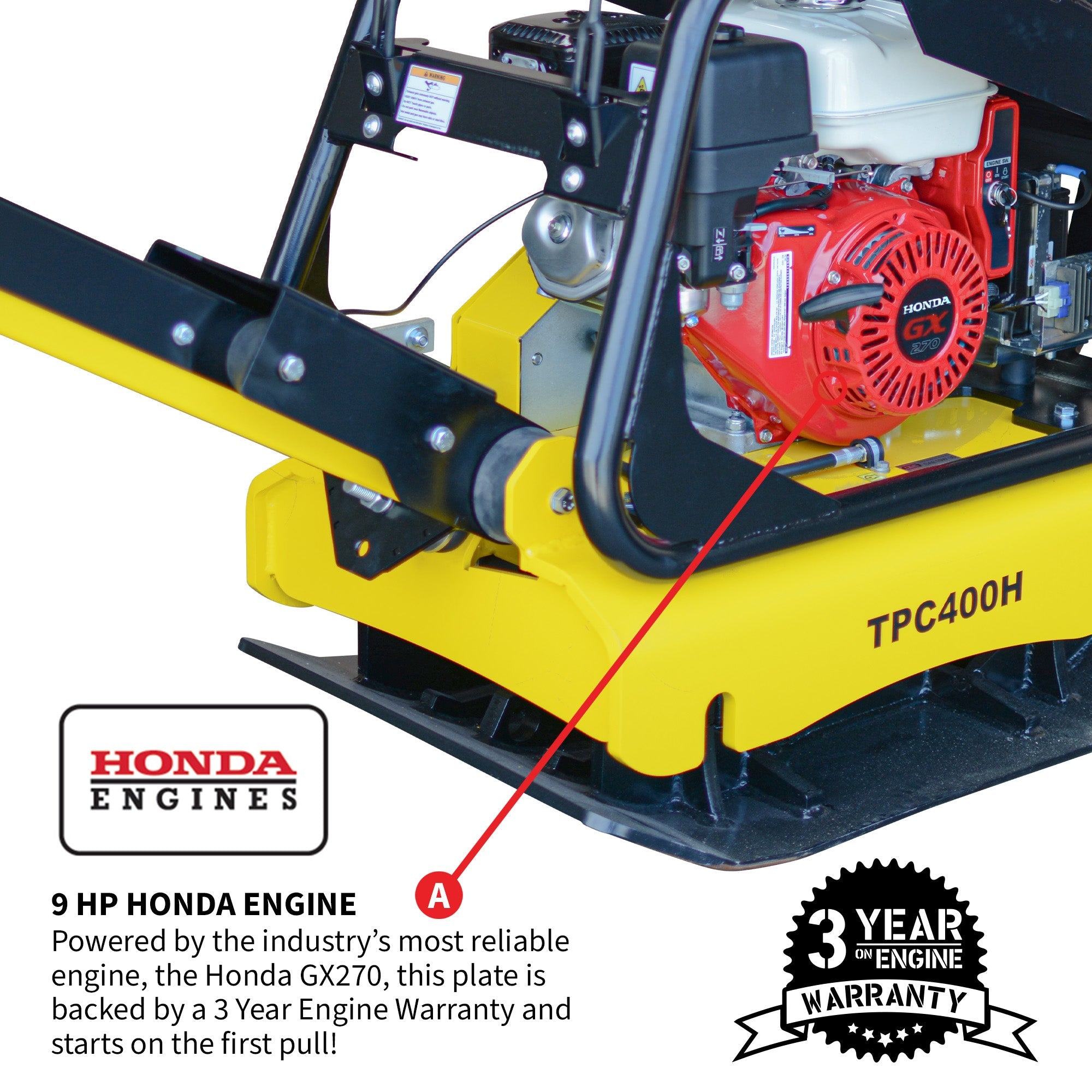 Honda GX270 9HP Reverse Plate Compactor with Electric Start - 11,690 lbs/ft² Compaction Force for Granular & Cohesive Soils - Ideal for Landscaping, Road Construction & Driveway Compaction