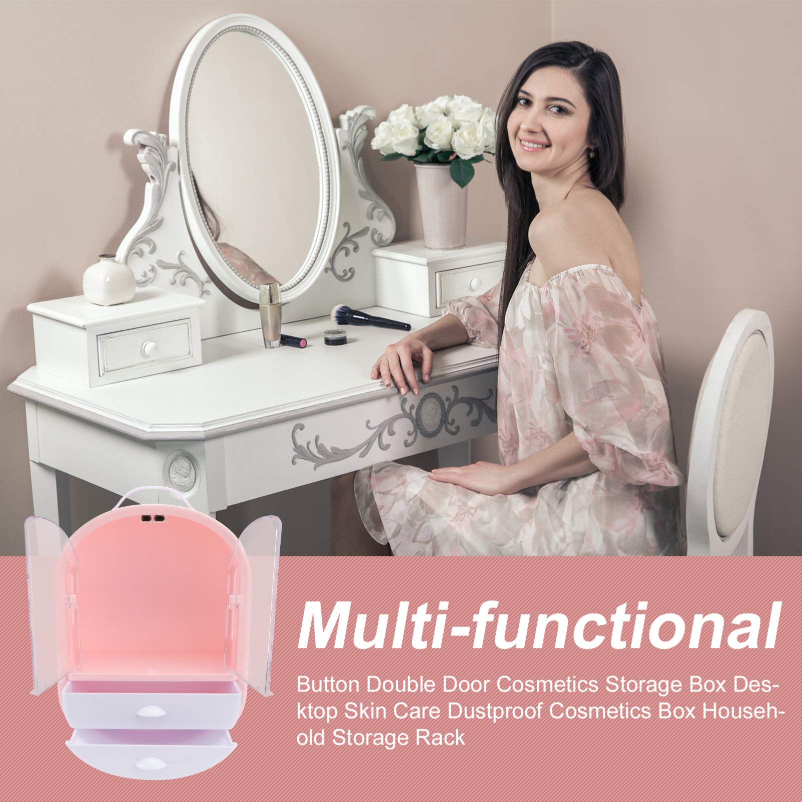 HEALLILY 1pc Cosmetic Storage Box with Double Doors - Makeup Organizer Shelf & Drawer for Cosmetics, Beauty Products, and Sundries - Perfect for Vanity, Bathroom, and Bedroom Organization