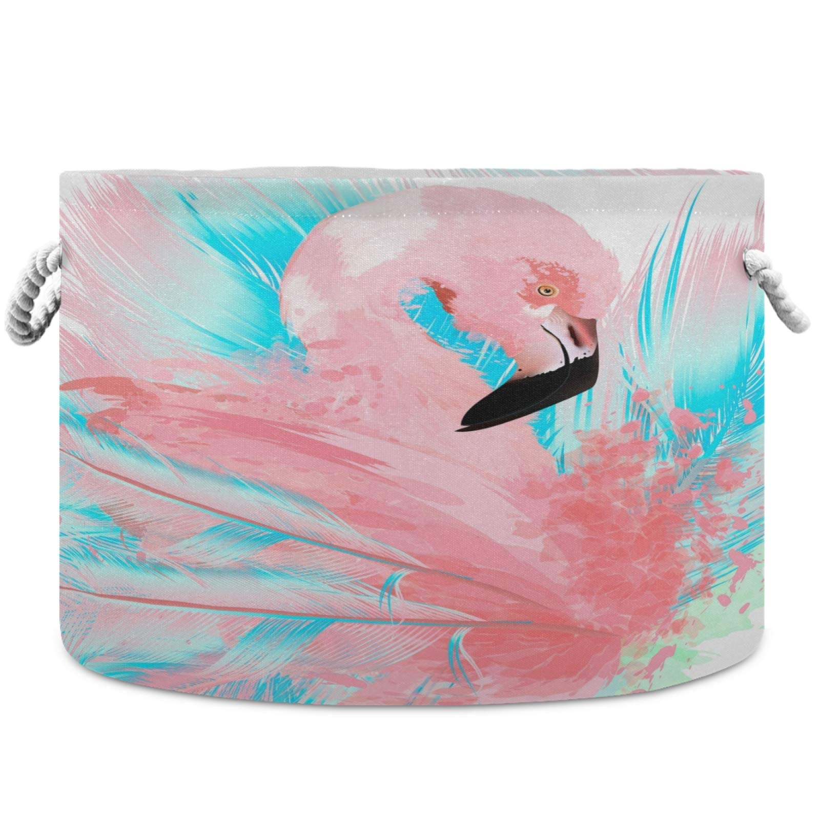 Visesunny Artistic Flamingo Collapsible Storage Basket - Large Capacity Cotton Handled Organizer Bin for Home, Office, Bedroom, Closet, Toys & Laundry | Perfect for Organizing, Decorating & Space Saving