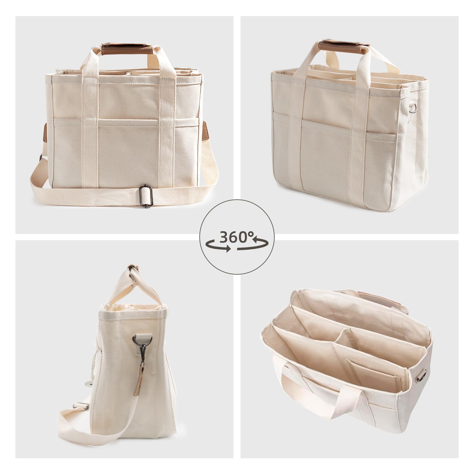 Stylish Canvas Tote Bag for Women with Multiple Compartments & Pockets - Crossbody Shoulder Handbag Perfect for Work, Travel, Shopping & Daily Use