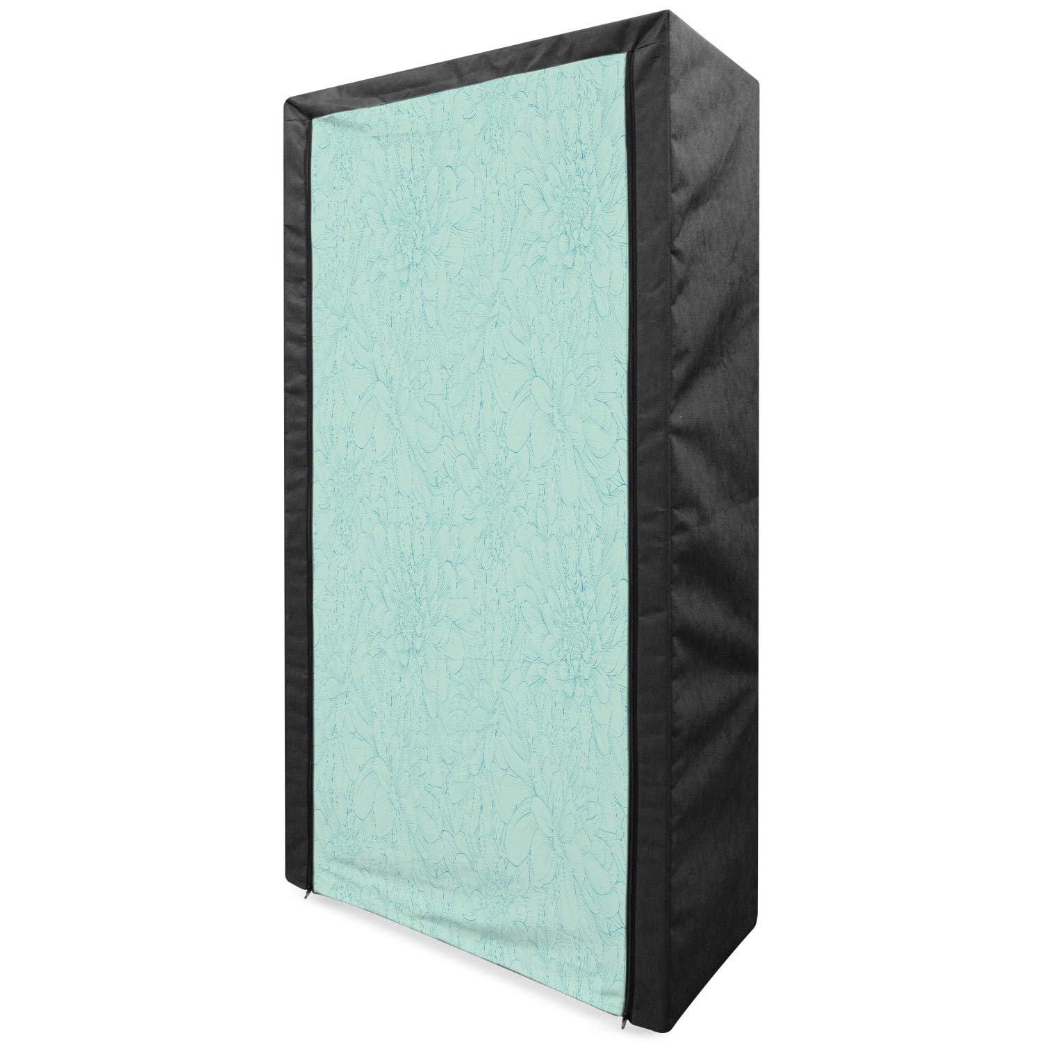 Ambesonne Turquoise Portable Fabric Wardrobe with Hand-Painted Dahlia Flowers Design - 33.5