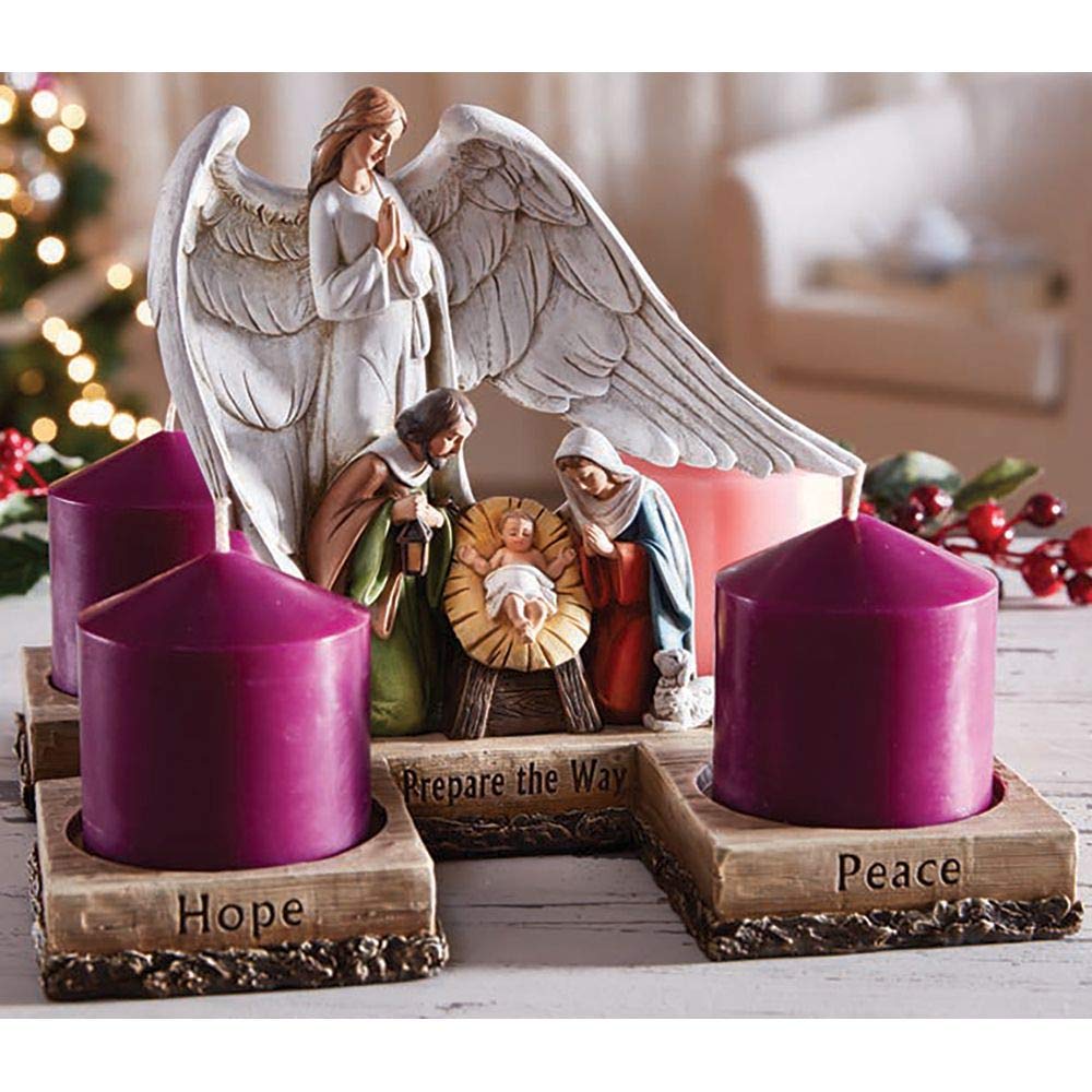FA Dumont Nativity Advent Candle Holder with Candles - Religious Christmas Decor for Home, Church & Holiday Table Centerpiece