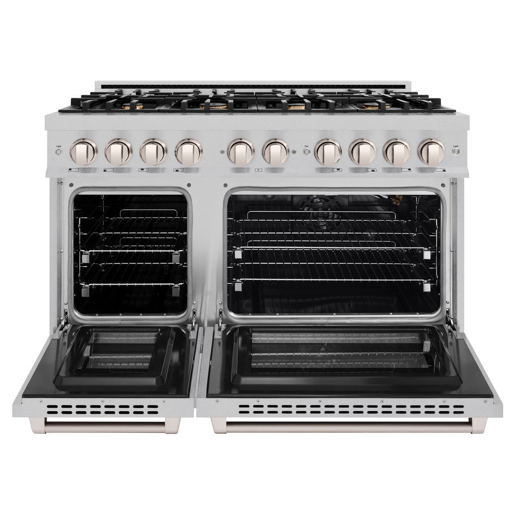 ZLINE 48 Inch 6.7 Cu Ft Double Oven Gas Range - Satin Stainless Steel with 8 Brass Burners (HGRS BR 48) | Professional Kitchen Appliance for Home Chefs & Cooking Enthusiasts