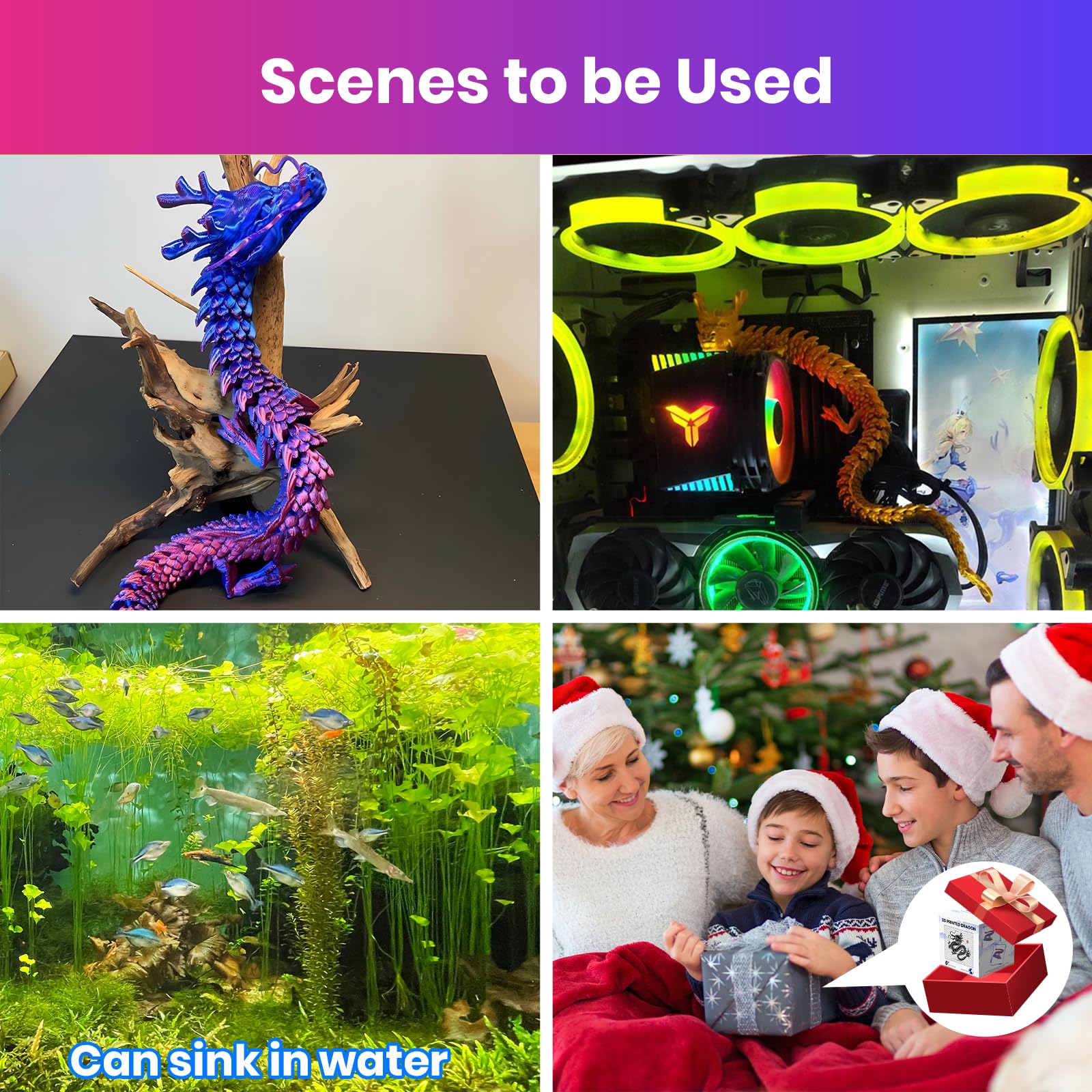 18 Inch 3D Printed Flying Dragon Statue - Chinese Dragon Fidget Toy for Autism & ADHD Relief, Executive Desk Decor, Unique Home Office Gift for Stress Relief & Focus - Perfect for Meditation, Play & Decoration