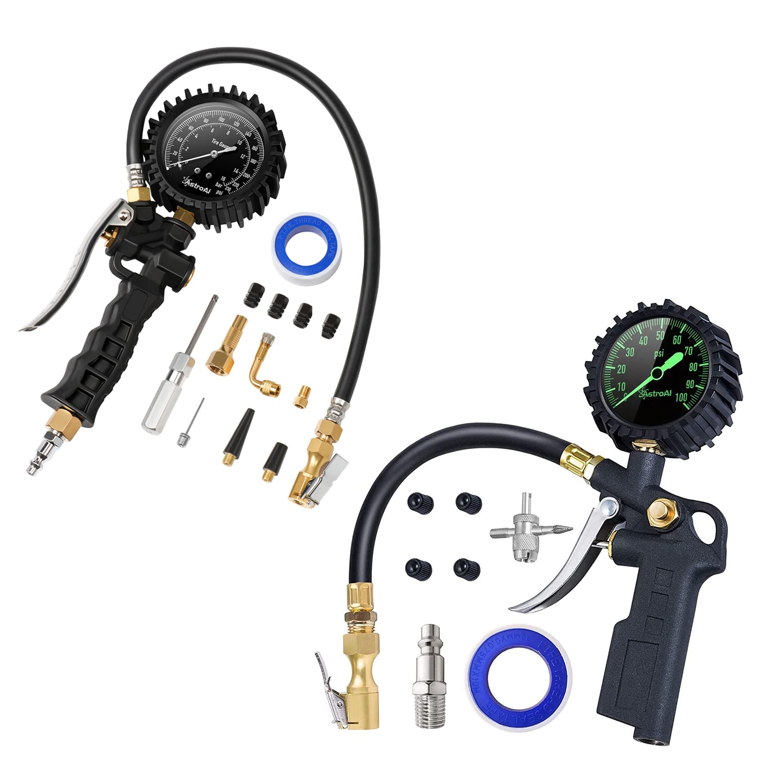 AstroAI Digital Tire Inflator Gauge 100 PSI & Mechanical Tire Pressure Gauge 230 PSI - Heavy Duty Air Chuck Compressor Accessories for Truck, SUV, RV - Perfect for Road Trips, Off-Roading and Vehicle Maintenance