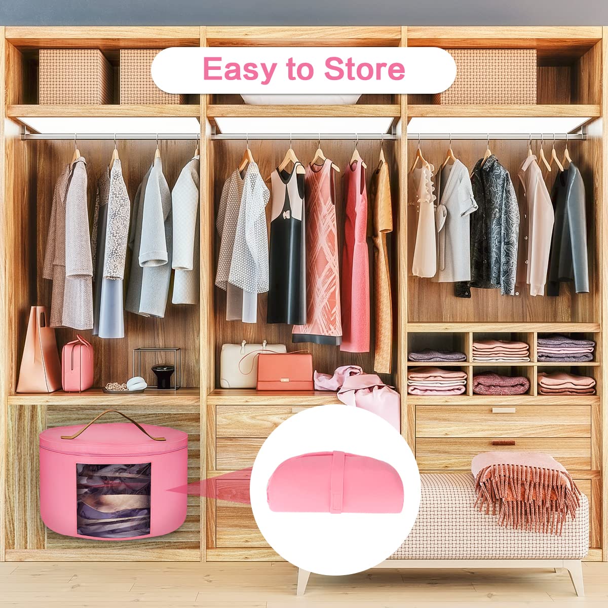 17-Inch Large Round Hat Storage Box with Dustproof Lid - Travel Hat Organizer for Women & Men | Perfect for Storing Hats, Stuffed Animals, Clothes & Sheets | Ideal for Travel, Home & Closet Organization