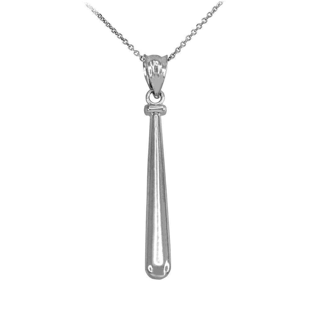 14k White Gold Polished Baseball Bat Pendant Necklace for Men & Women - Perfect for Sports Fans, Gifts & Everyday Wear