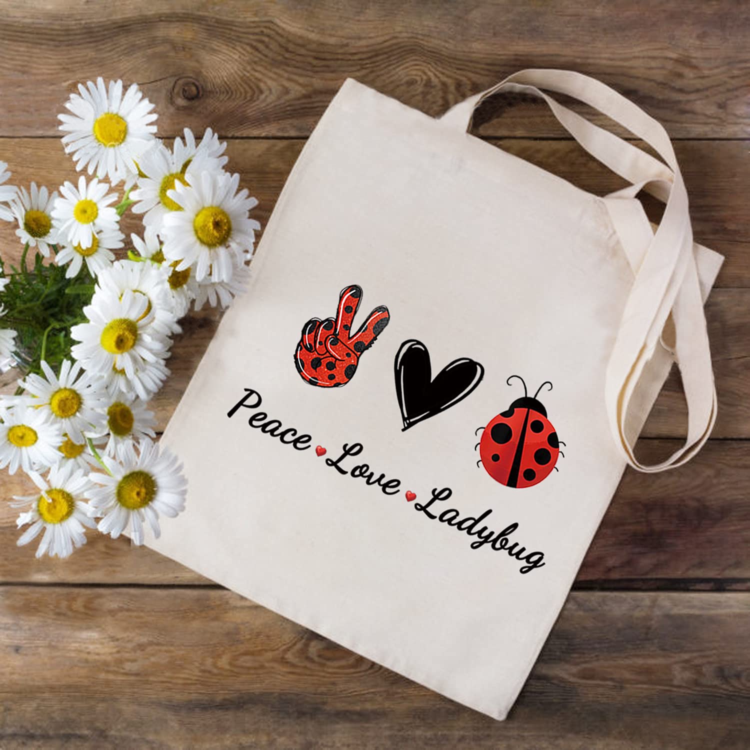 JXGZSO Lucky Ladybug Makeup Bag with Zipper - Cute Cosmetic Pouch for Women, Perfect Gift for Travel, Home & Office Organization | Peace Love Ladybug Design