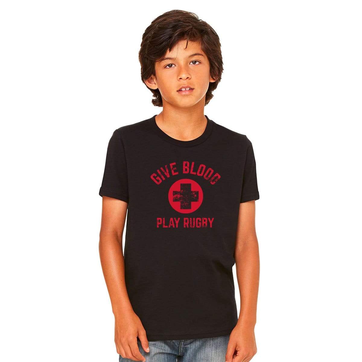 Give Blood Play Rugby Youth T-Shirt - Soft Cotton Rugby Tee for Boys & Girls - Perfect for Rugby Games, Sports Events & Casual Wear