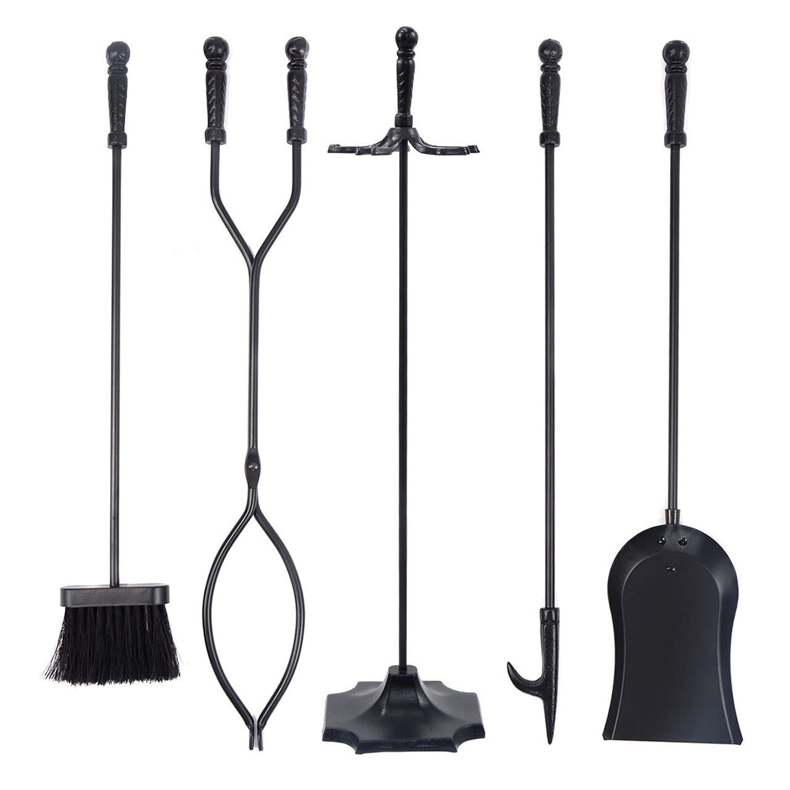5-Piece Black Wrought Iron Fireplace Tool Set with 31