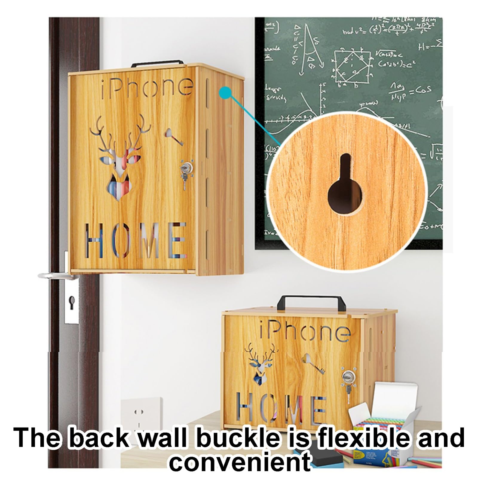 36-Slot Wooden Wall Mounted Cell Phone Storage Cabinet with Rechargeable Station - Durable Phone Locker for Classroom, Office & School Employees - Perfect for Device Management in Schools, Meetings and Workplaces