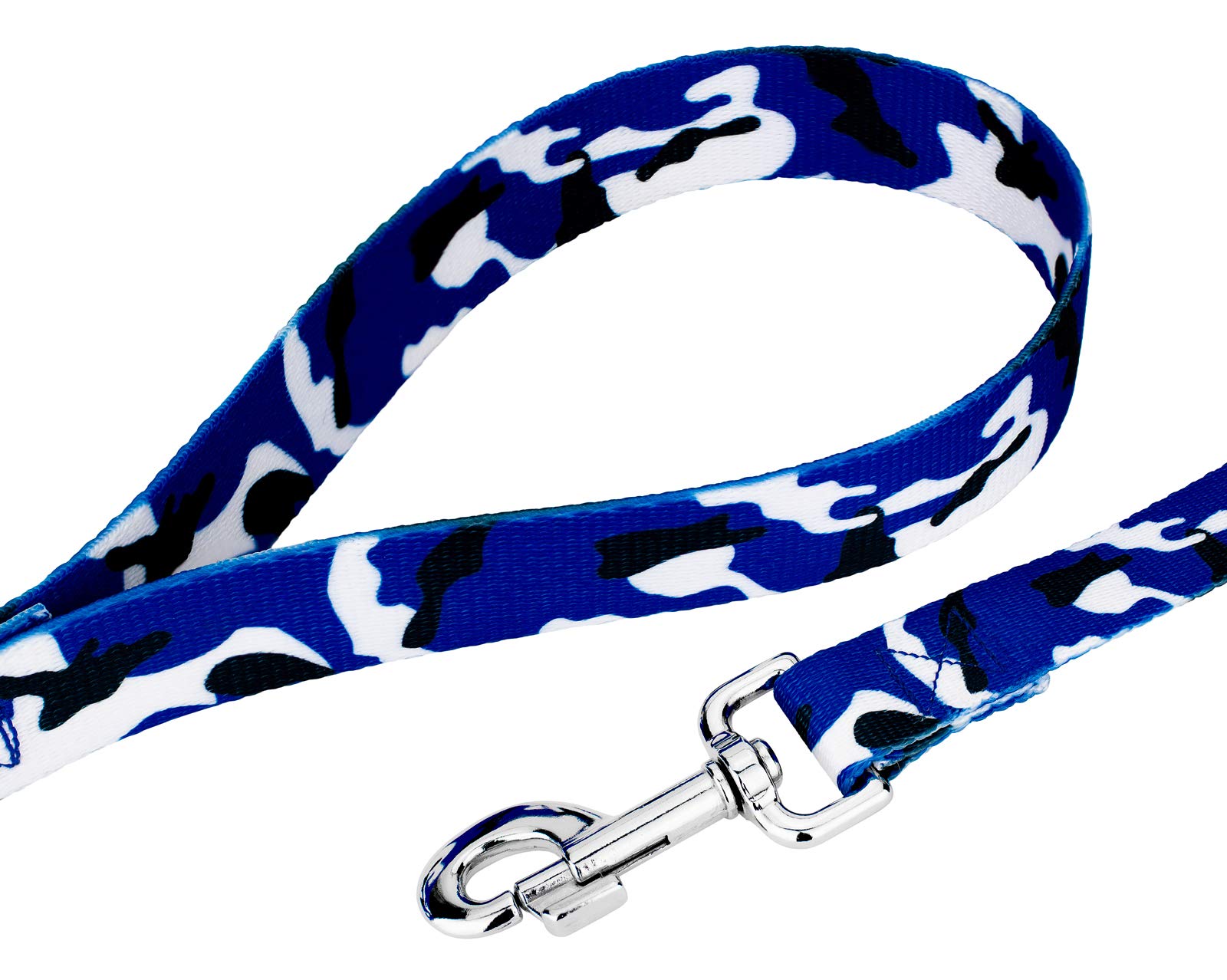 Royal Blue & White Camo Dog Leash - 4ft Durable Nylon Pet Lead with Reflective Stitching - Perfect for Running, Hiking & Outdoor Adventures (1/2