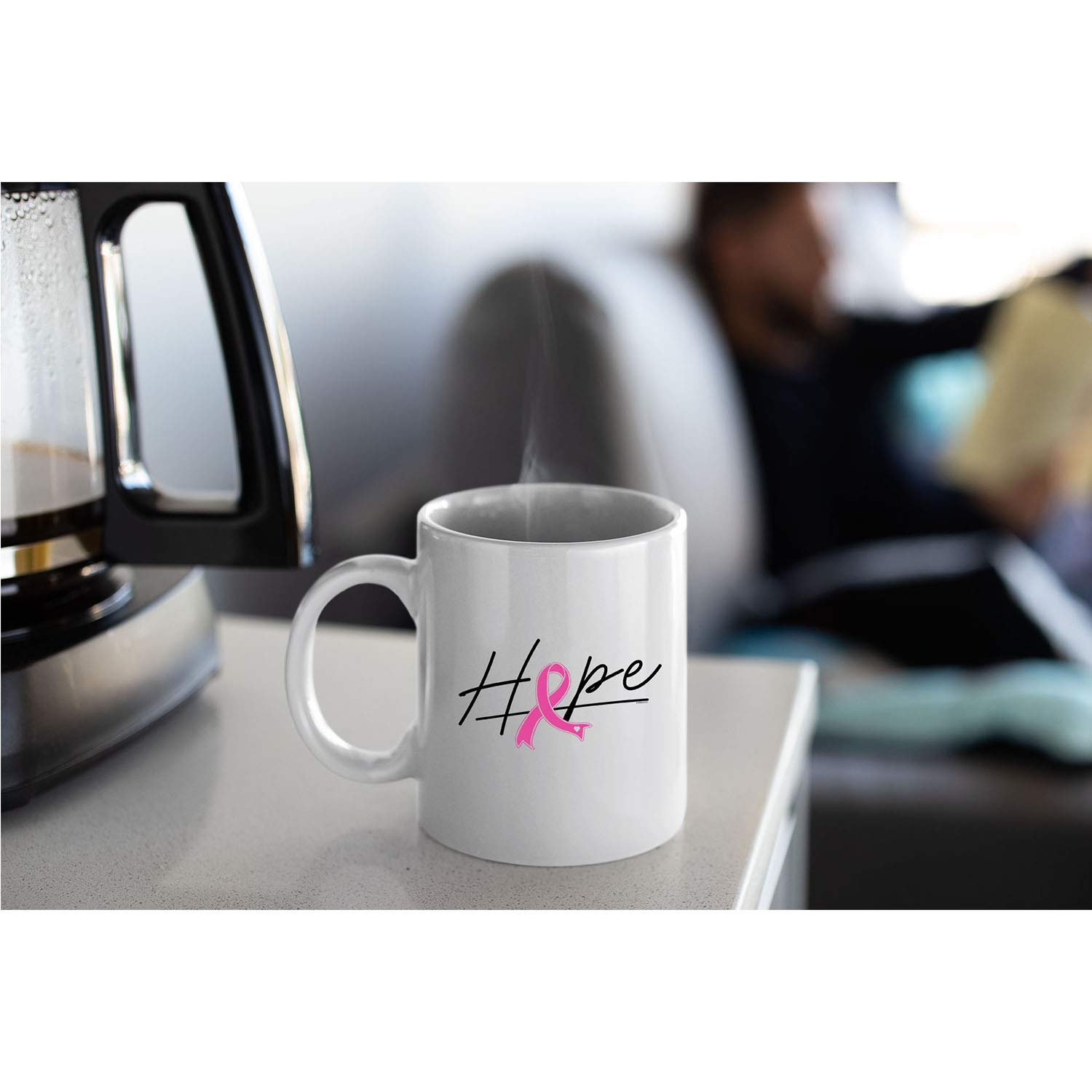 Veracco Believe Ribbon Ceramic Coffee Mug - 15oz Breast Cancer Awareness Gift with Pink Ribbon Design, Inspirational White Cup for Tea & Coffee - Perfect for Survivors, Fundraisers & Supportive Gifts