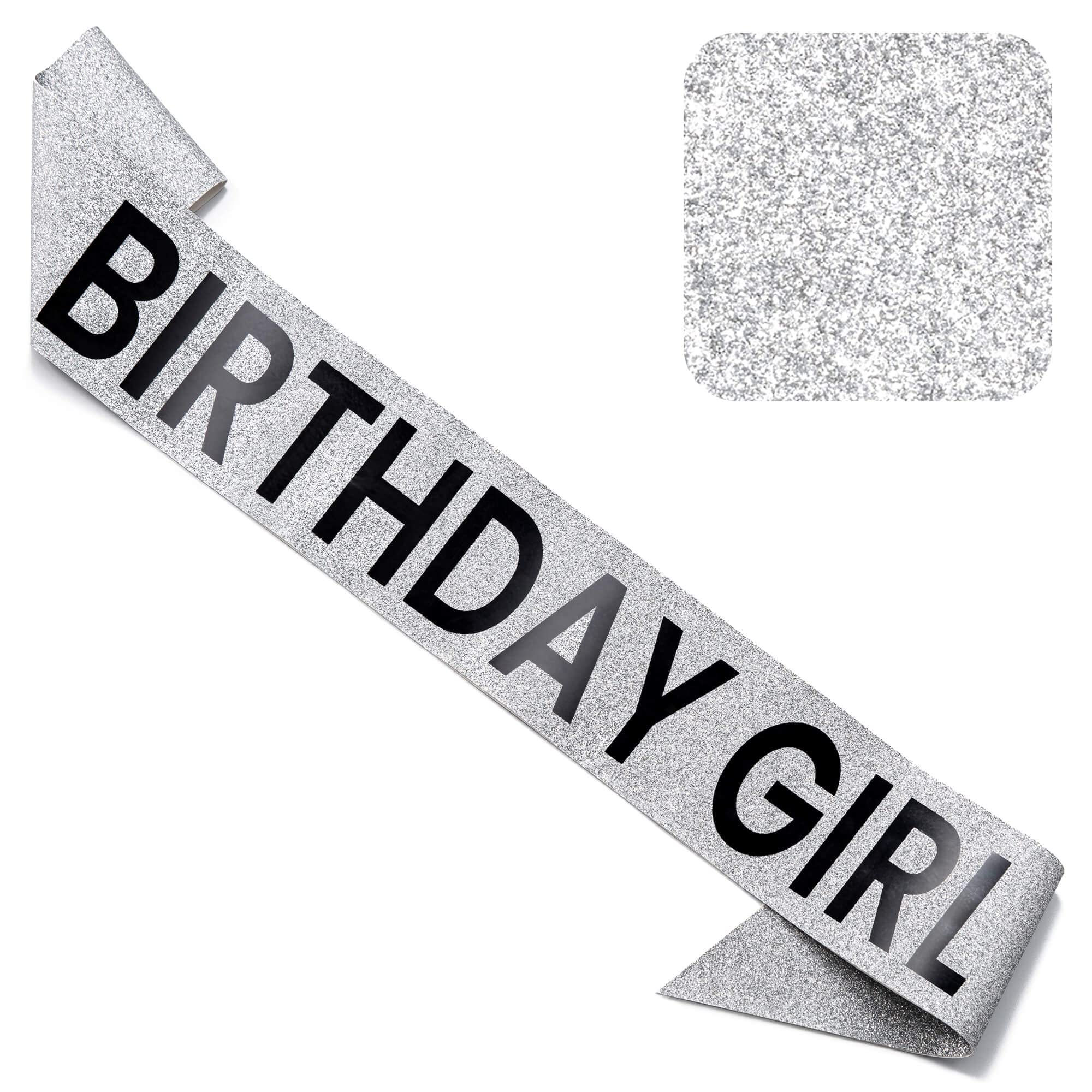 Glitter Birthday Sash for Women - CORRURE 'Birthday Girl' Black Foil & Silver Glitter Party Sash - Sweet 16, 18th, 21st, 30th, 40th Birthday Decorations - Perfect for Bachelorette, Bridal Showers & Special Celebrations