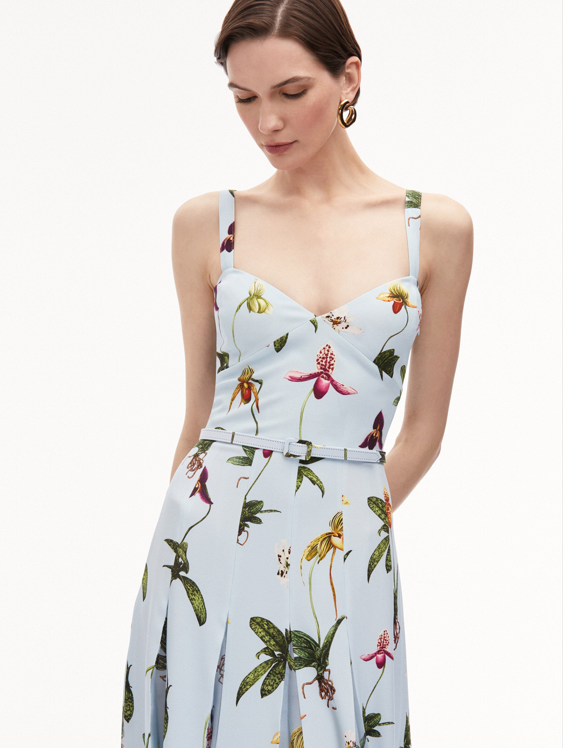 Elegant Orchid Floral Print Cady Inset Maxi Dress for Women - Perfect for Summer Weddings, Beach Vacations & Evening Parties