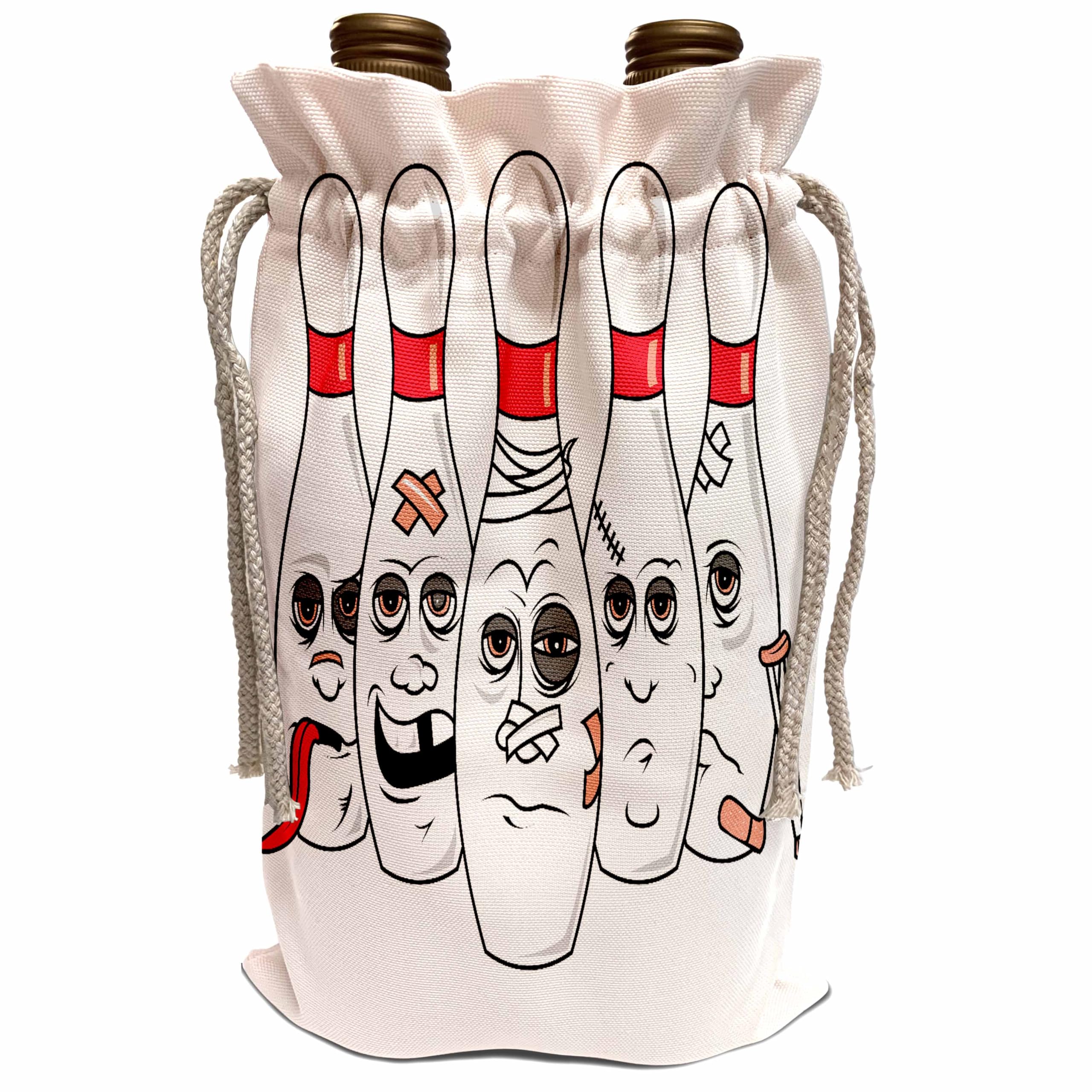 Funny Busted Up Injured Bowling Pins Cartoon Wine Bag - Sports & Hobbies Design Gift for Bowling Enthusiasts - Perfect for Parties, Gag Gifts & Sports Events