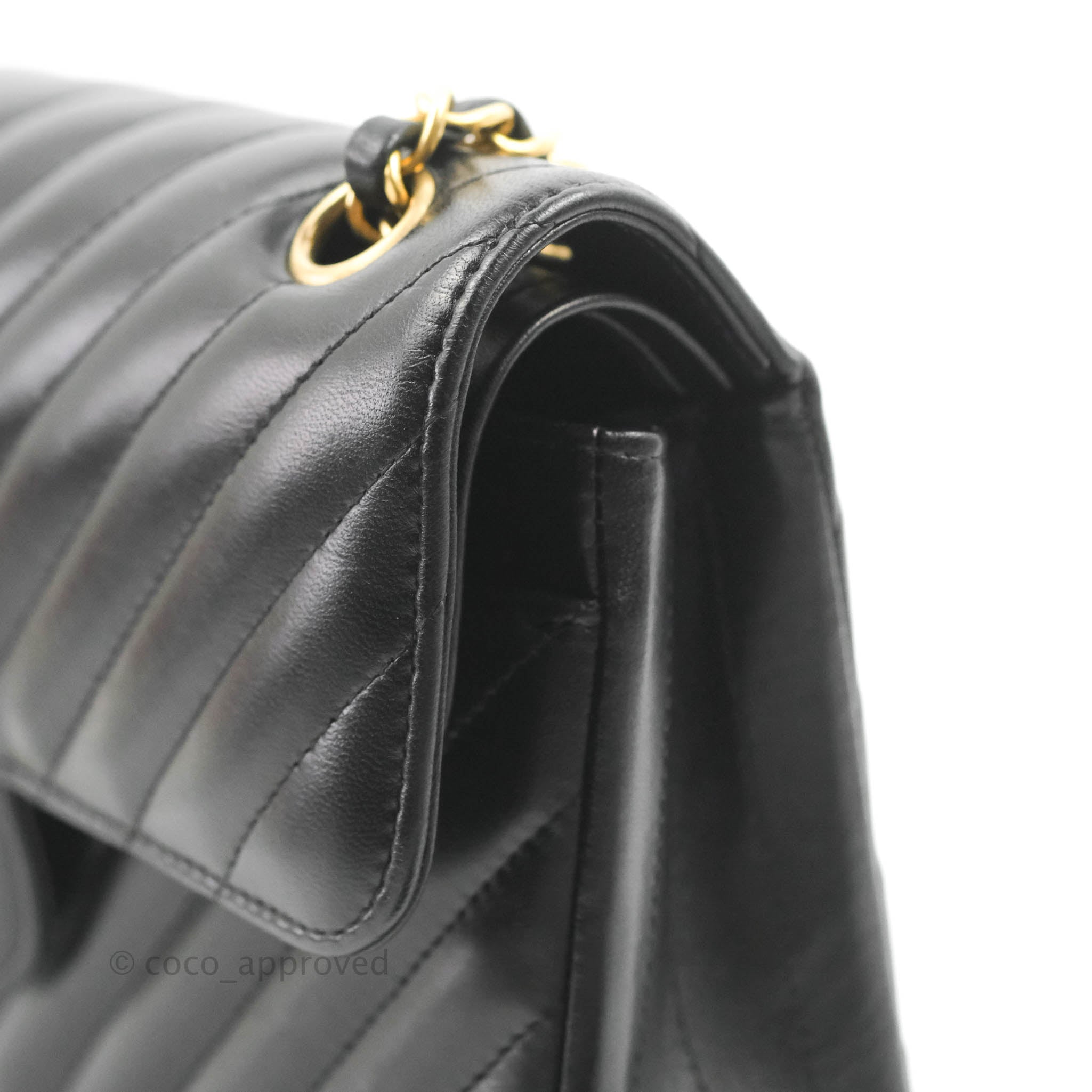 Chanel Classic Chevron Small Medium Double Flap Bag Black Lambskin Leather with Gold Hardware - Luxury Crossbody Purse for Women, Perfect for Date Night & Special Occasions