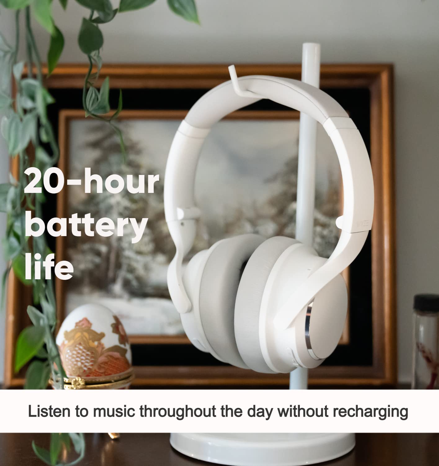 WYZE Wireless Over-Ear Bluetooth Headphones with Active Noise Cancellation - White | Travel Headphones with Transparency Mode, Clear Voice Pickup & Alexa Built-in | Includes Hard Case for Airplane, Commuting & Office Use