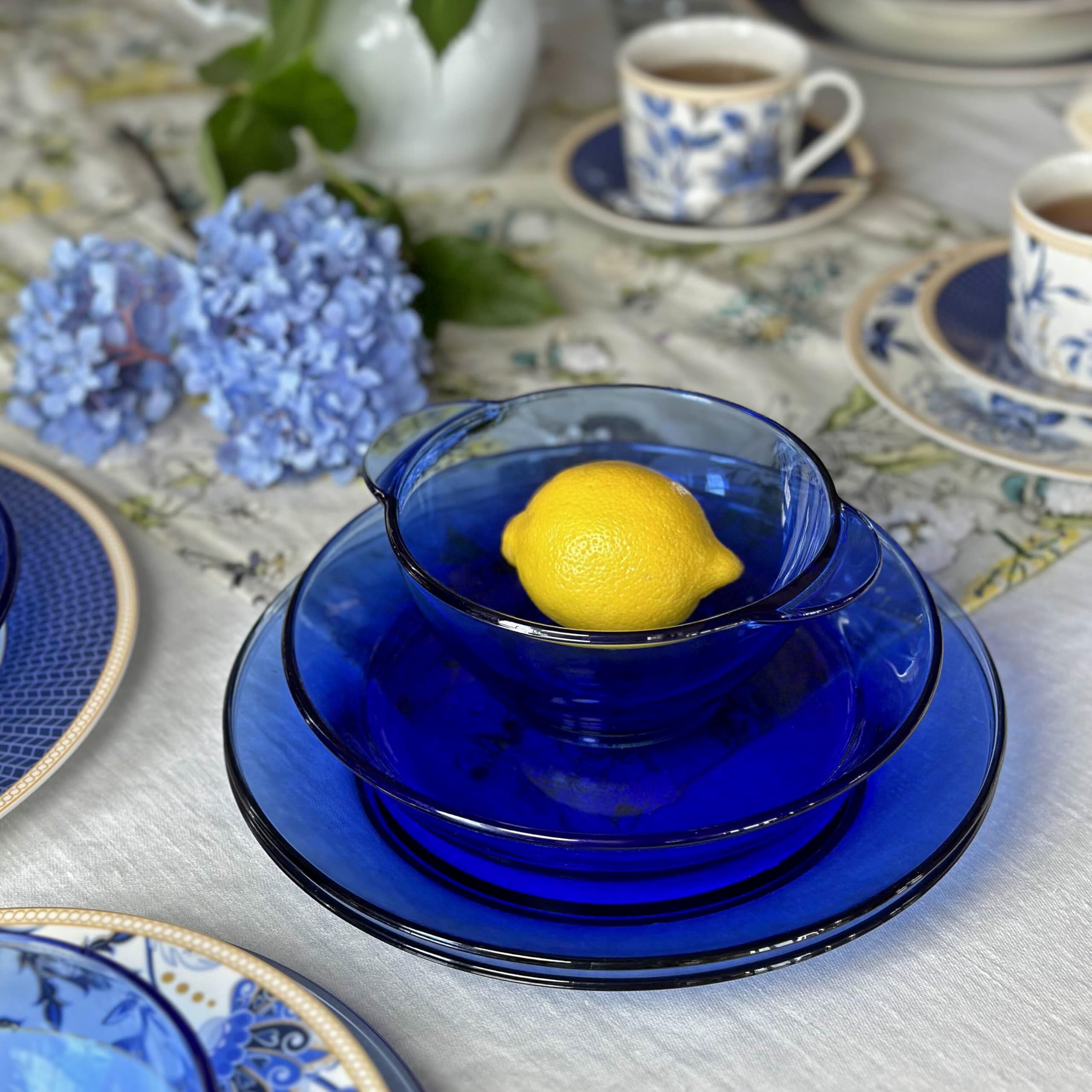 STPGoods 4-Piece Blue Cobalt Glass Dinner Plates Set - 7.8 Inch Round Salad Plates for Everyday Dining, Entertaining & Restaurant Use - Durable Transparent Glass Dishes for Salad, Bread, Desserts & Appetizers