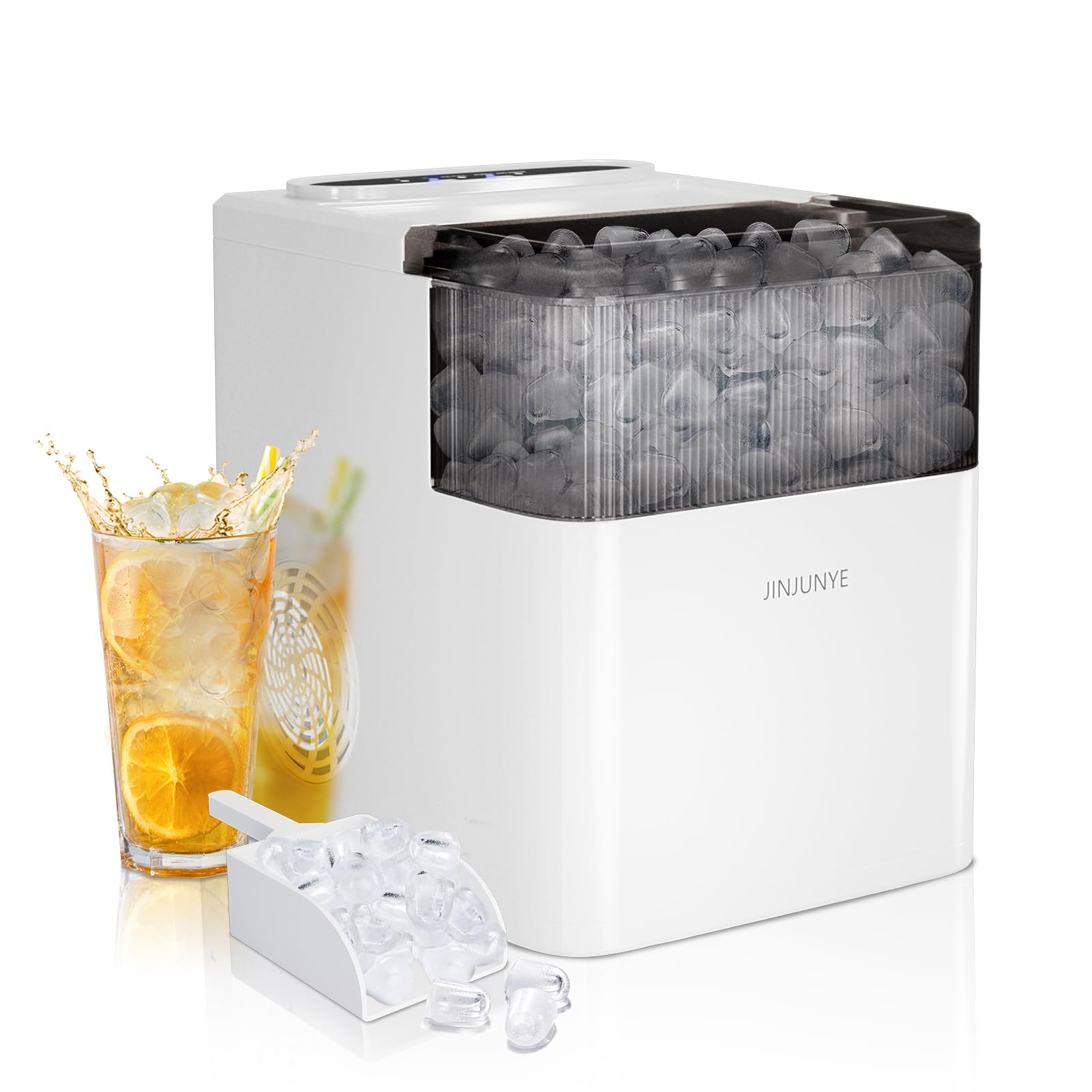 Portable Ice Maker Machine for Countertop - 35lbs/Day, 9 Ice Cubes in 6 Minutes, Self-Cleaning with 2 Ice Cube Sizes (Bullet & Cube) & Scoop - Perfect for Home Kitchen, Office, RV Camping & Outdoor Parties (White)