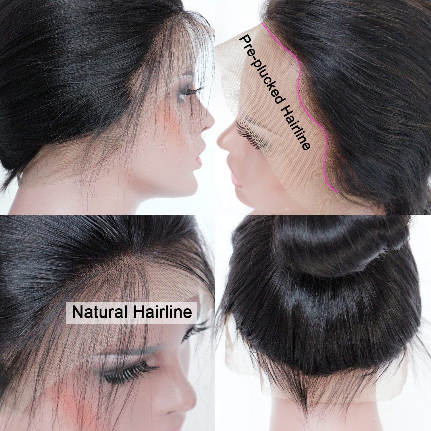 360 Glueless Lace Front Wigs Human Hair - Pre Plucked Light Yaki Straight 16