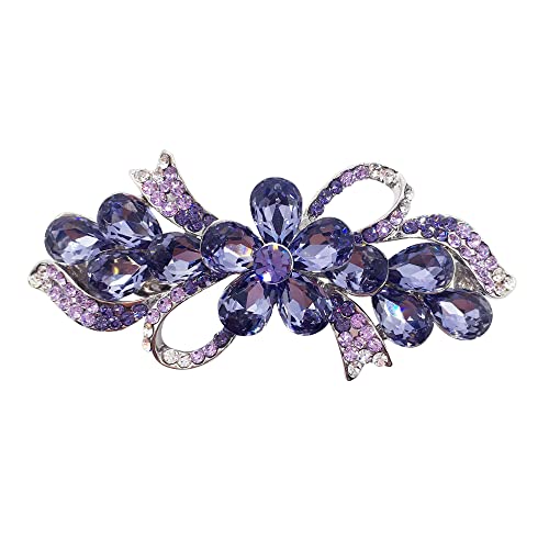 Crystal Diamond Hair Clip - Flower Bow Hair Barrettes for Women (Purple) | Wedding & Party Accessories