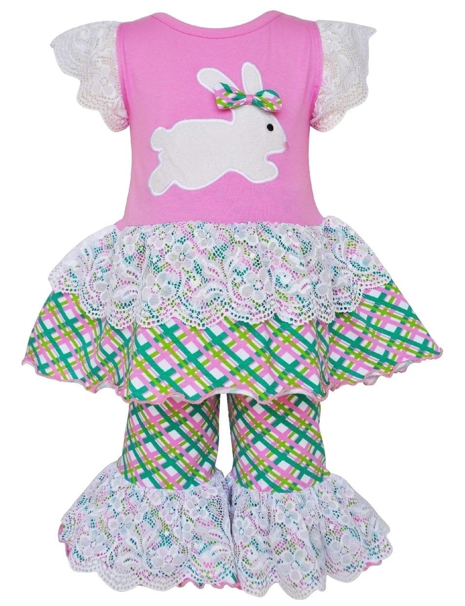 Girls' Pink Easter Bunny Gingham Tunic & Capri Pants Set - Cute Spring Outfit for Easter Photos, Egg Hunts & Family Gatherings