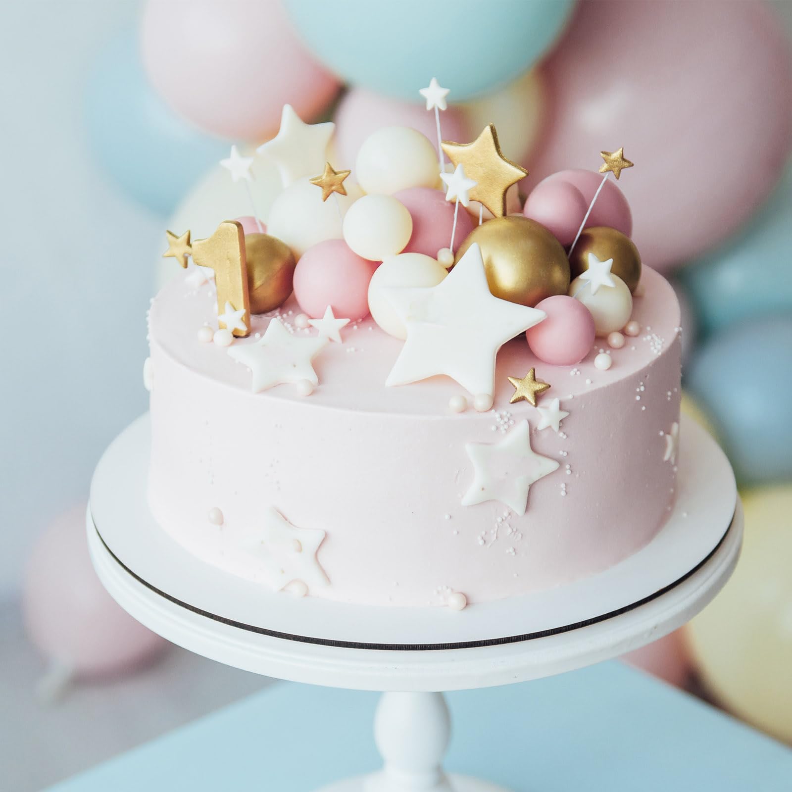 20 Pcs Light Pink Mini Balloon Cake Toppers - Ball Cake Decorations with Sticks for Wedding, Birthday Party, Baby Shower | Perfect for Cupcakes, Desserts, and DIY Cake Decorating