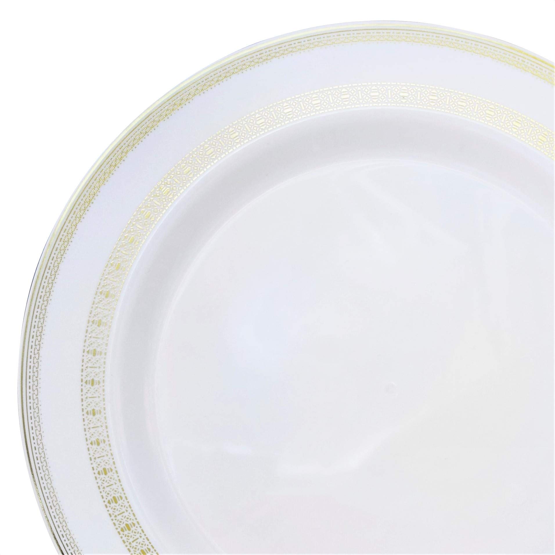 120 Heavyweight Disposable Plastic Plates for Weddings & Parties - 10.5'' Elegant White & Gold Lace Dinner Plates - Perfect for Wedding Receptions, Bridal Showers, Birthday Parties & Special Events